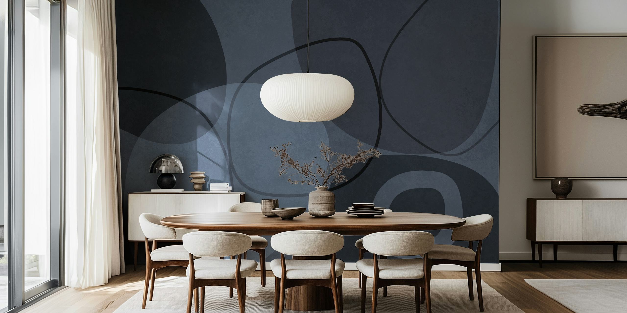 Mid century shapes wallpaper in a room