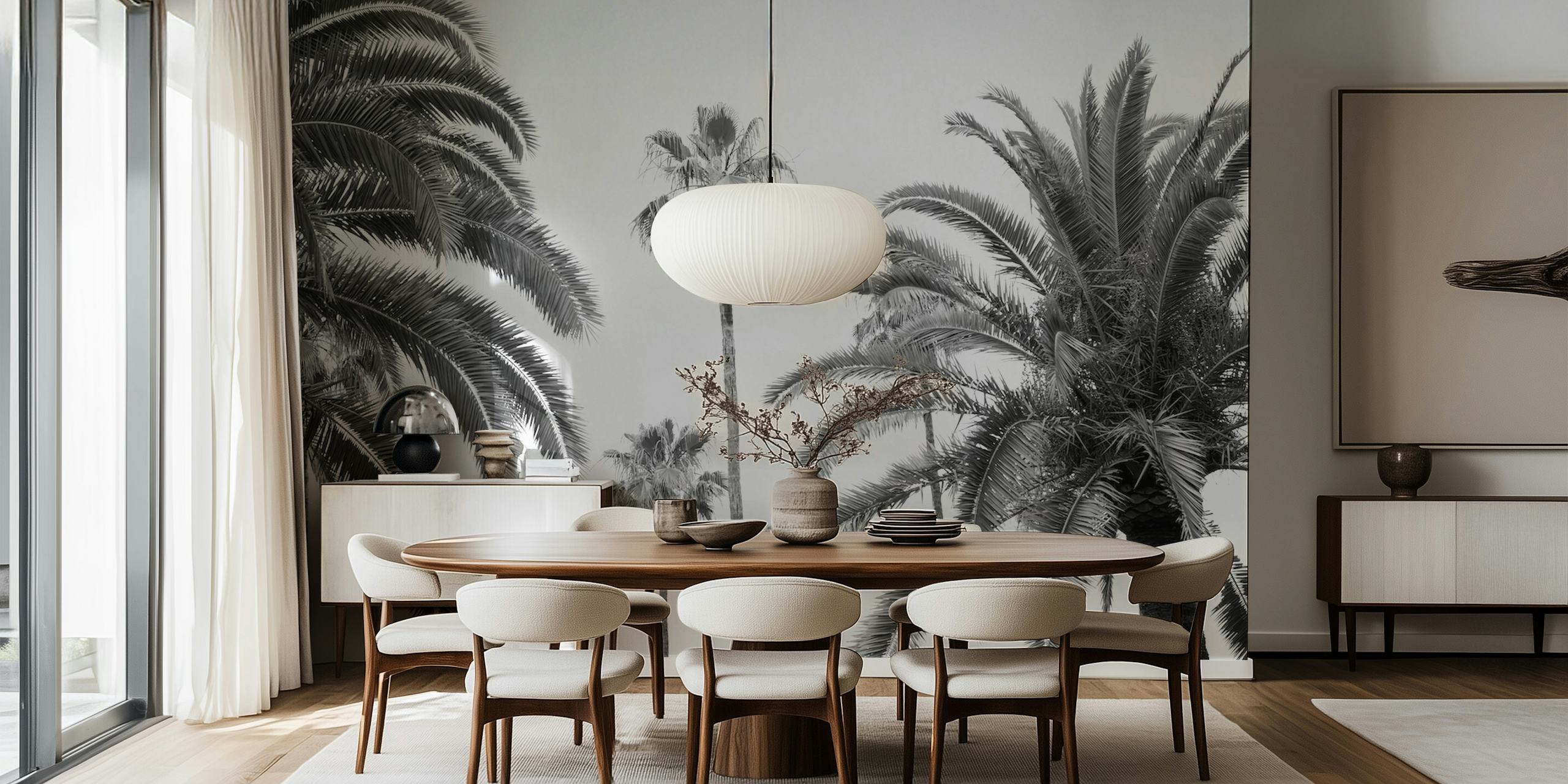 Palm trees in black and white wallpaper design
