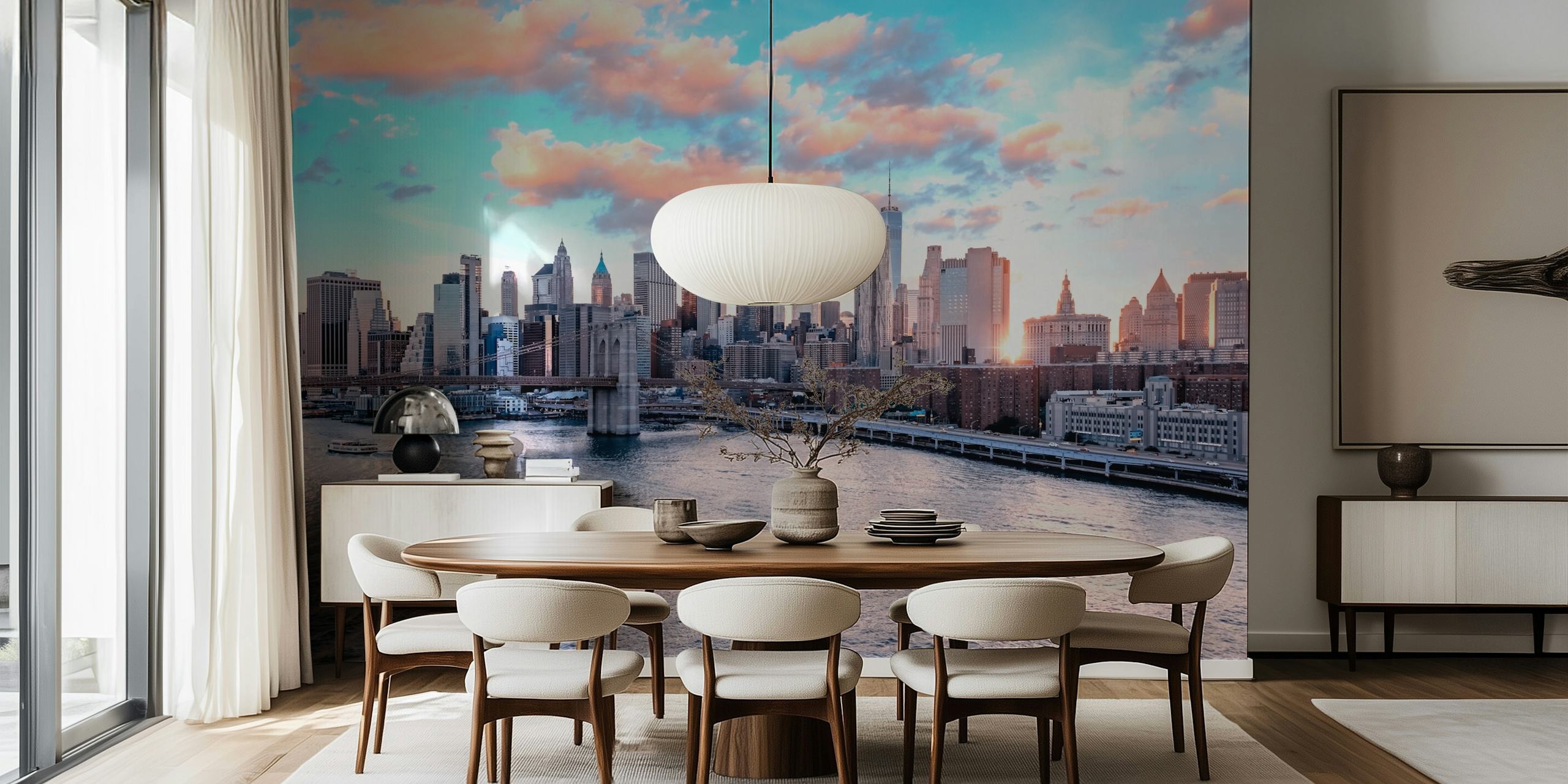 Dreamy New York skyline wallpaper in a room