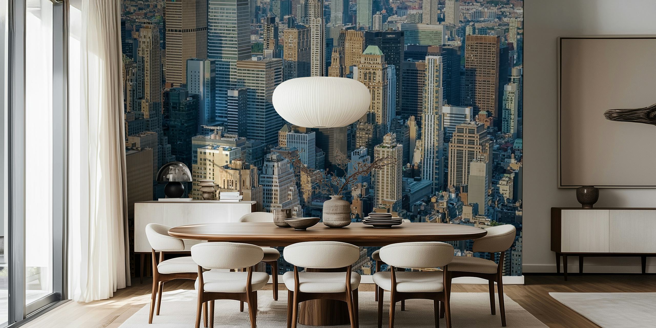 Aerial view of Manhattan skyscrapers, beige and gray tones, cityscape wallpaper