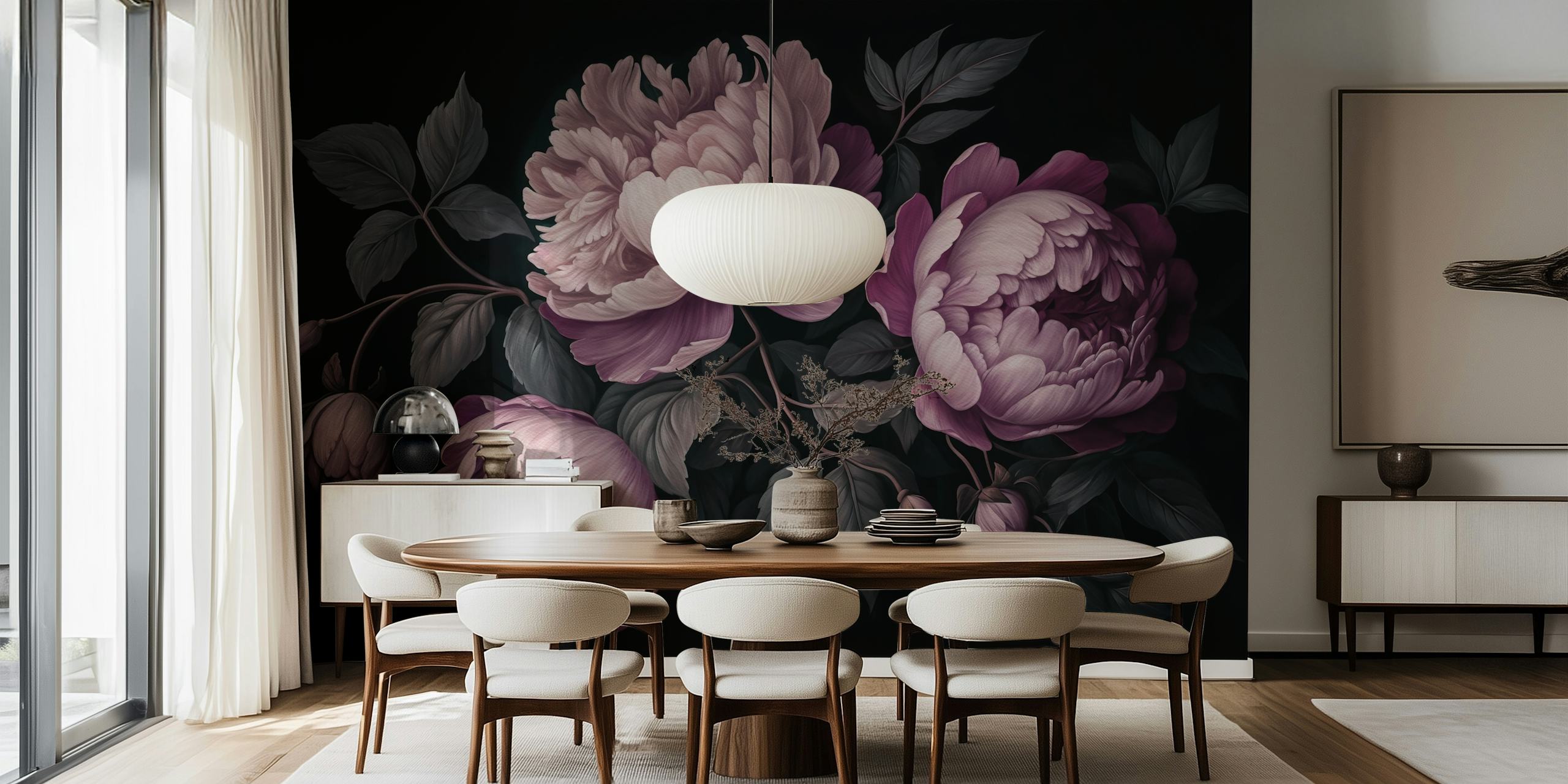 Design floral baroque violet dans une pièce