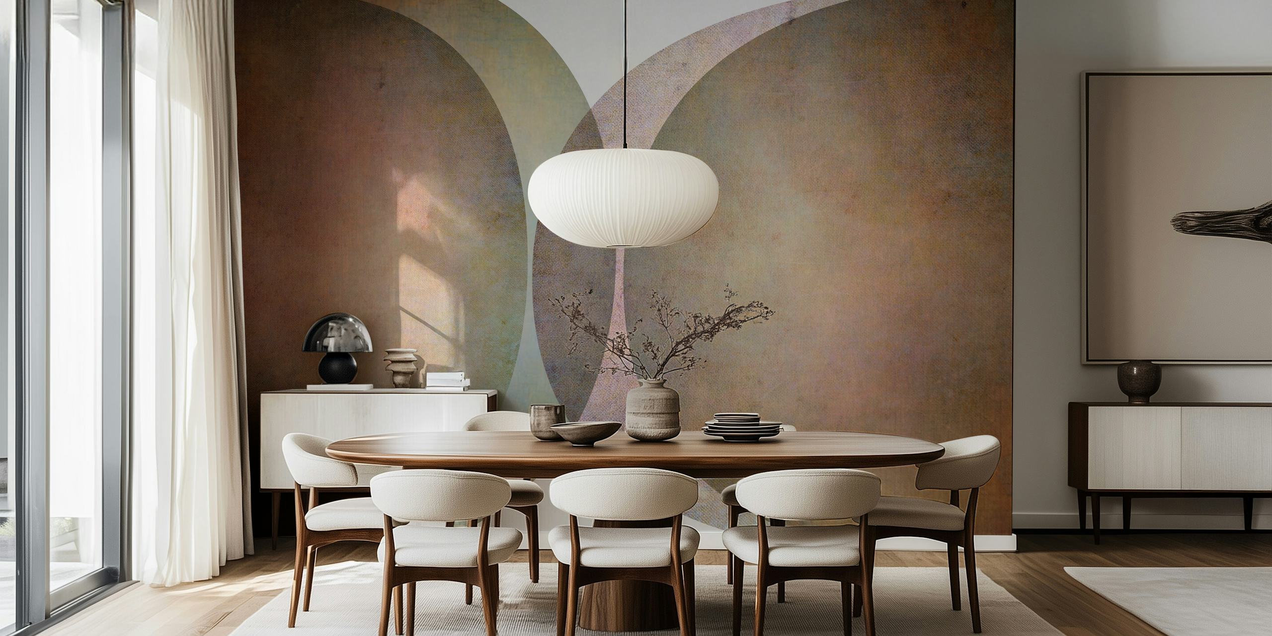 Abstract curved shapes in muted colors wallpaper