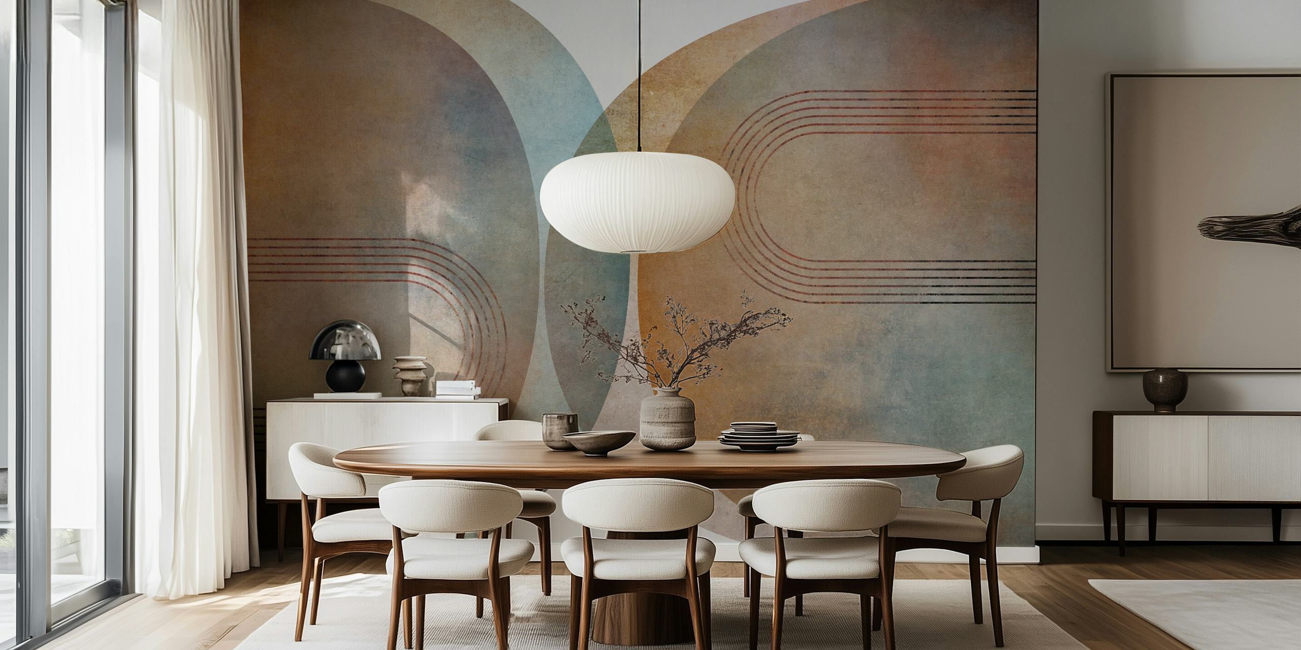 Modern mid-century curves wallpaper in room