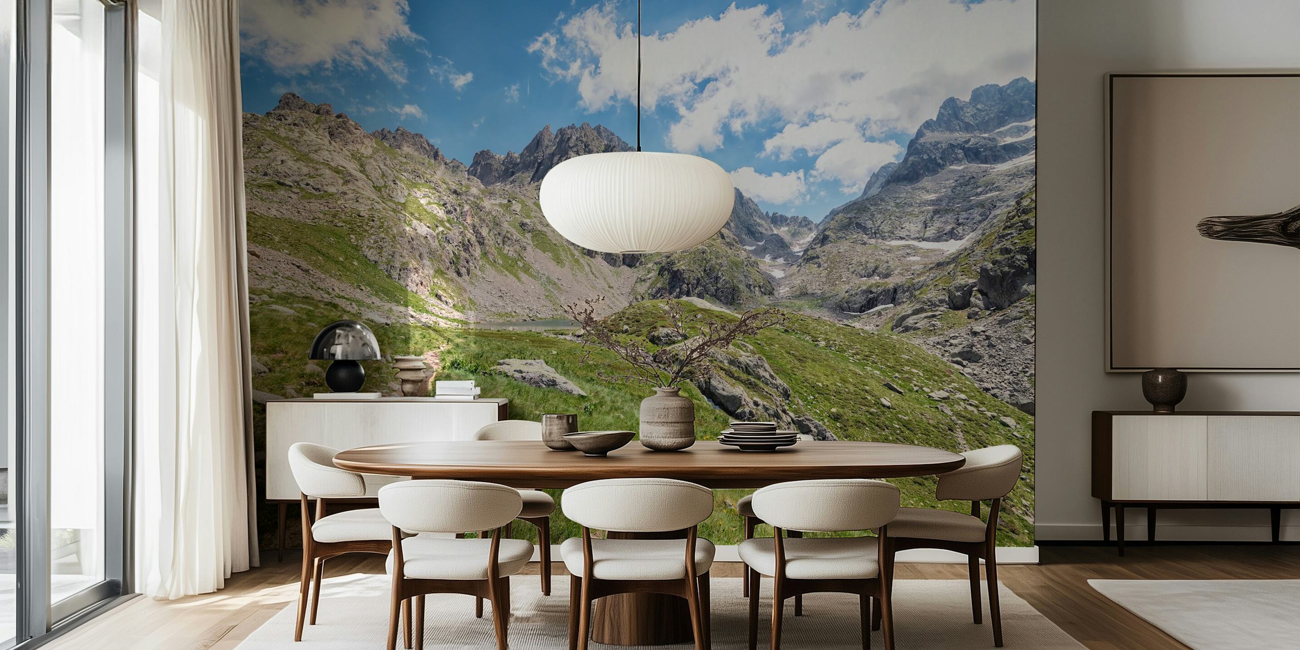 French Alps landscape wallpaper in room