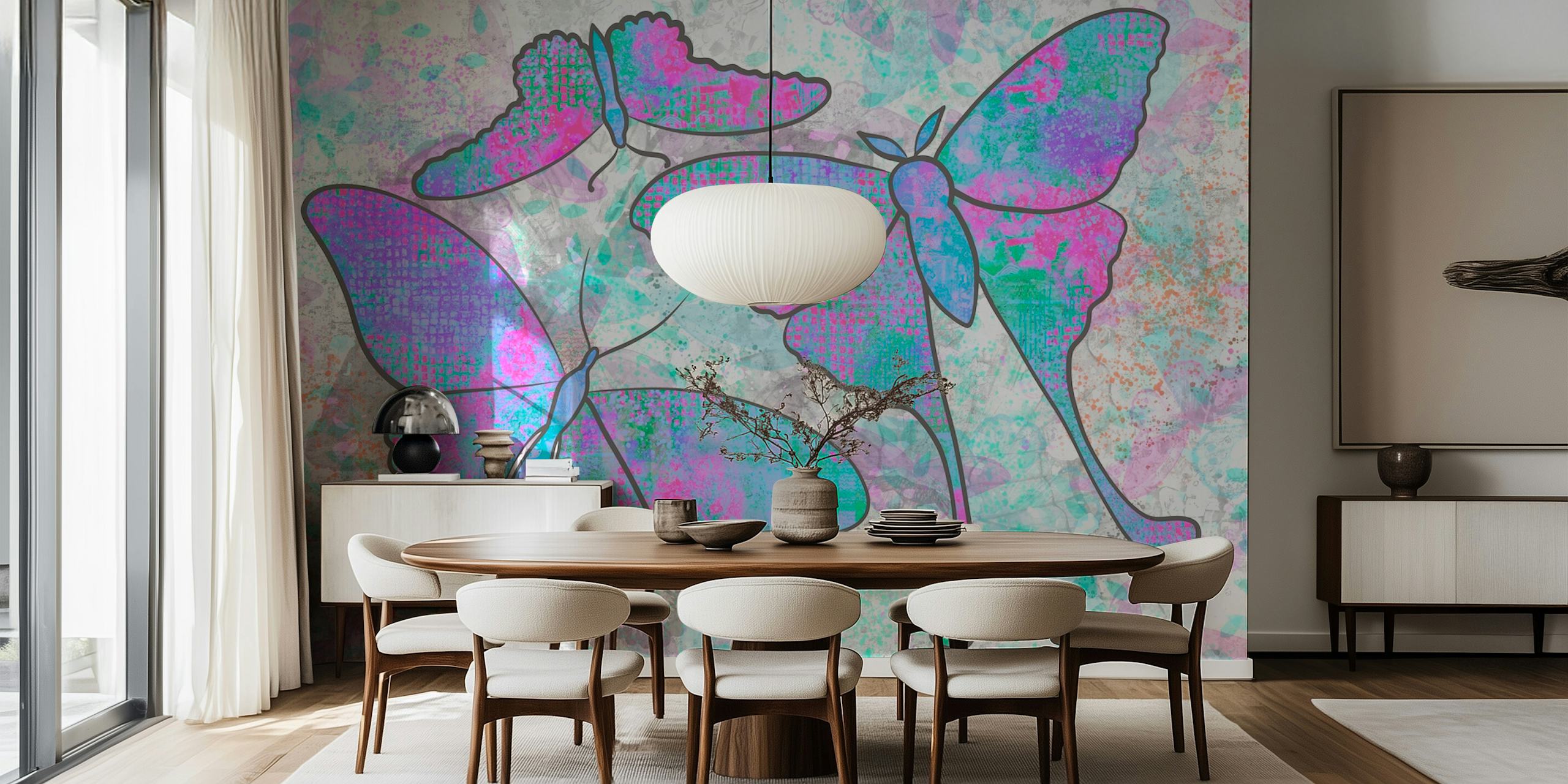 Ταπετσαρία Mixed Media Butterflies σε ένα δωμάτιο