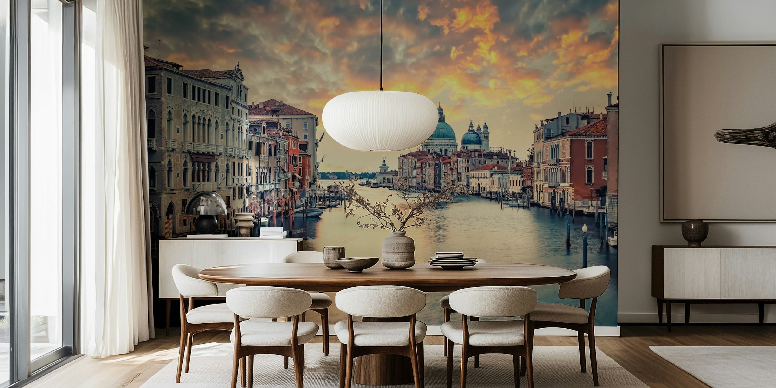 Venetian canals at sunset with warm colors wallpaper