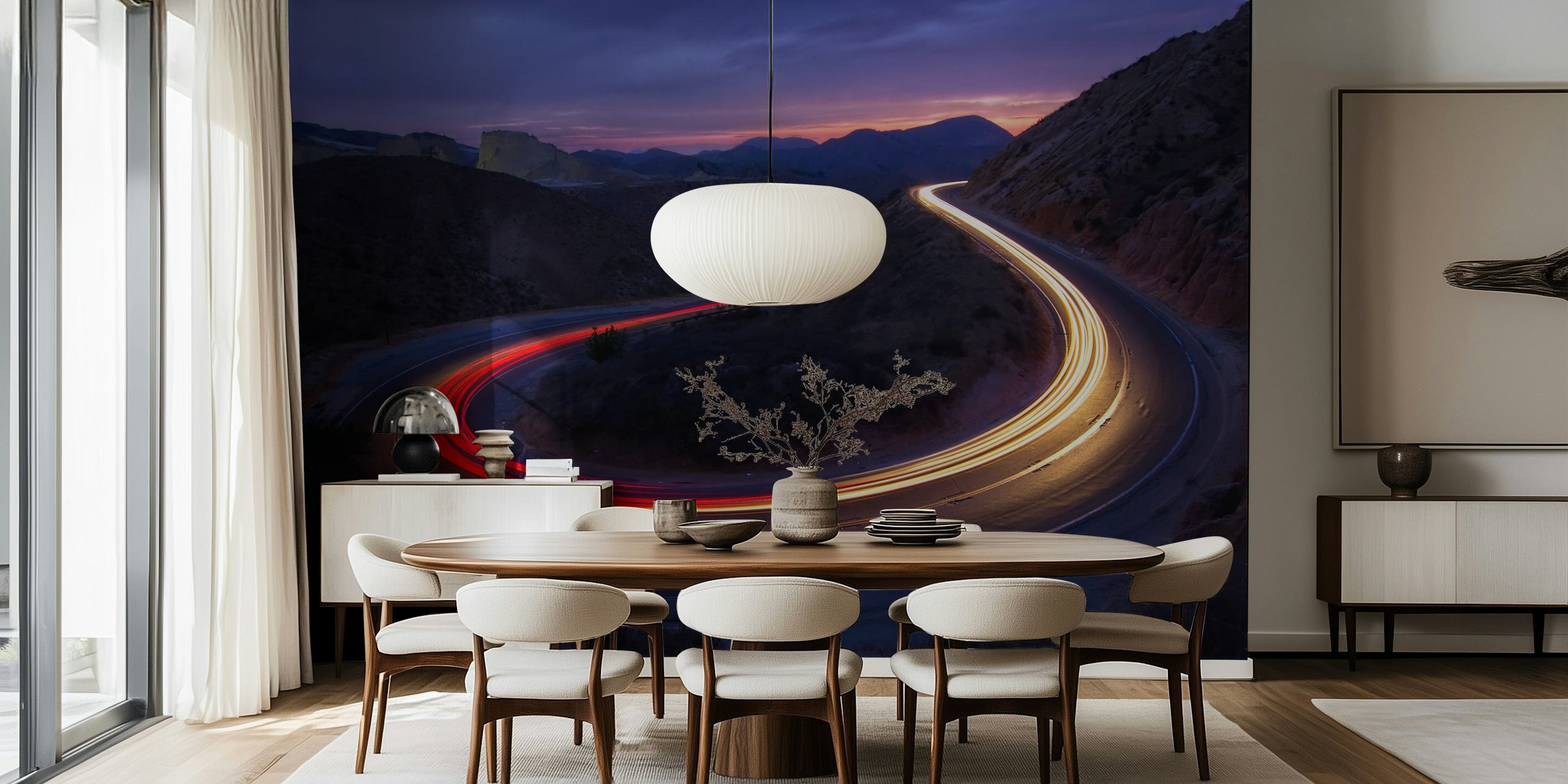 Headlights and brake lights wallpaper in a modern room