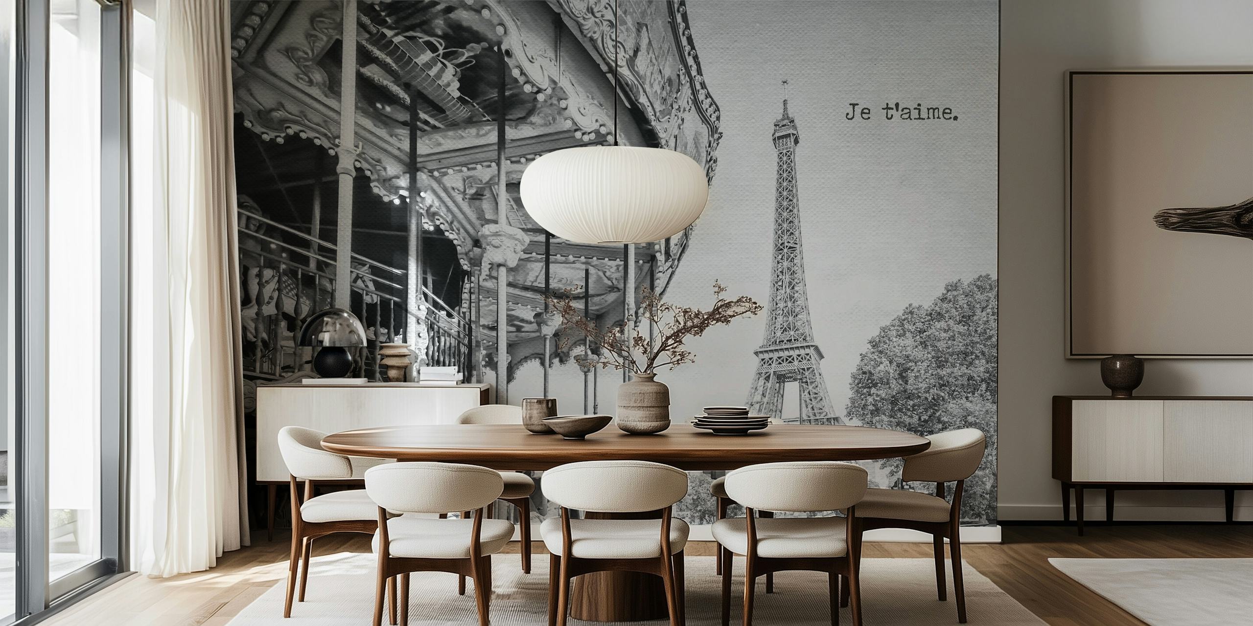 Je t’aime Paris Tapete in einem Zimmer