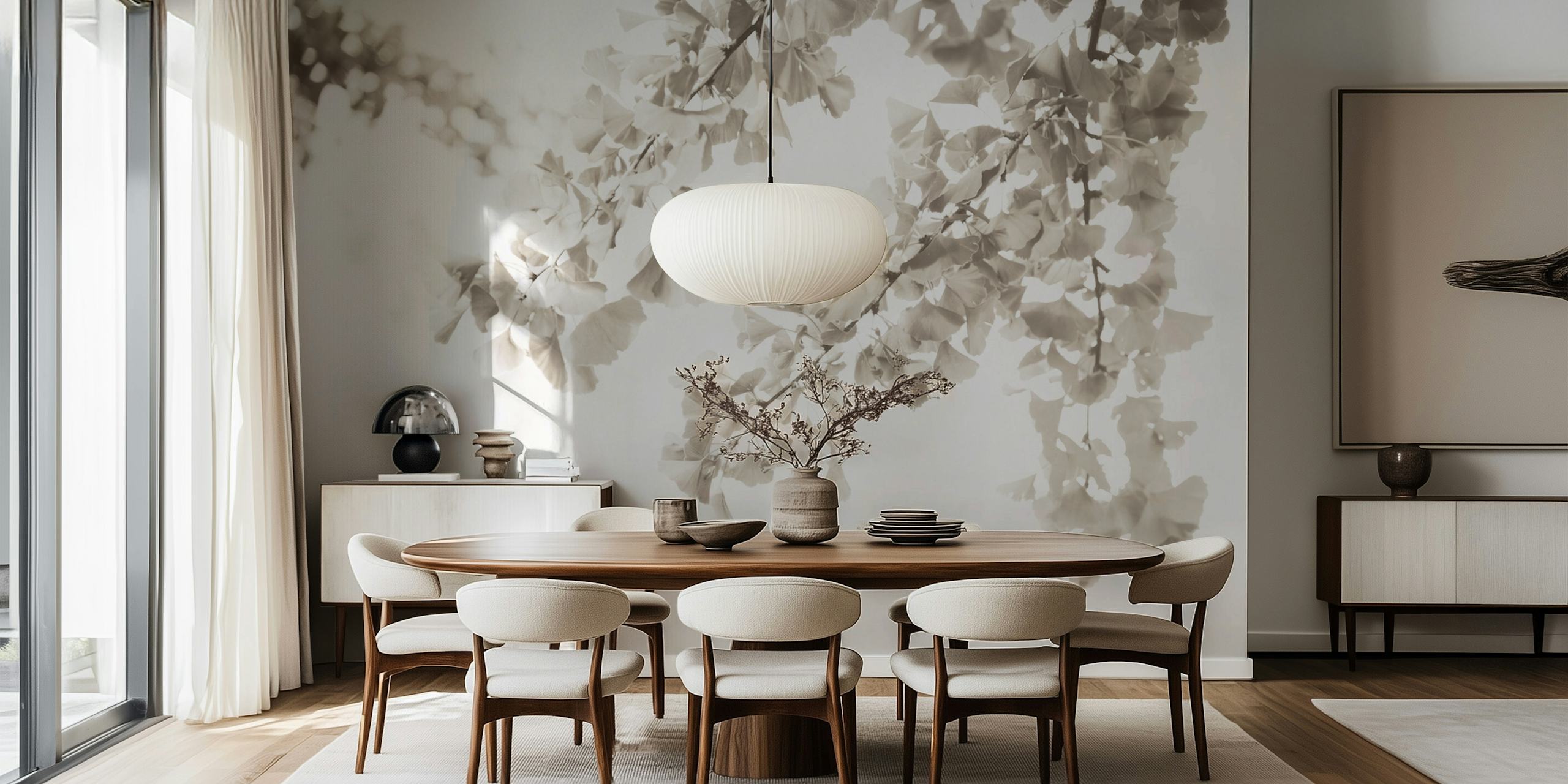 Ginkgo leaves wallpaper in a modern room