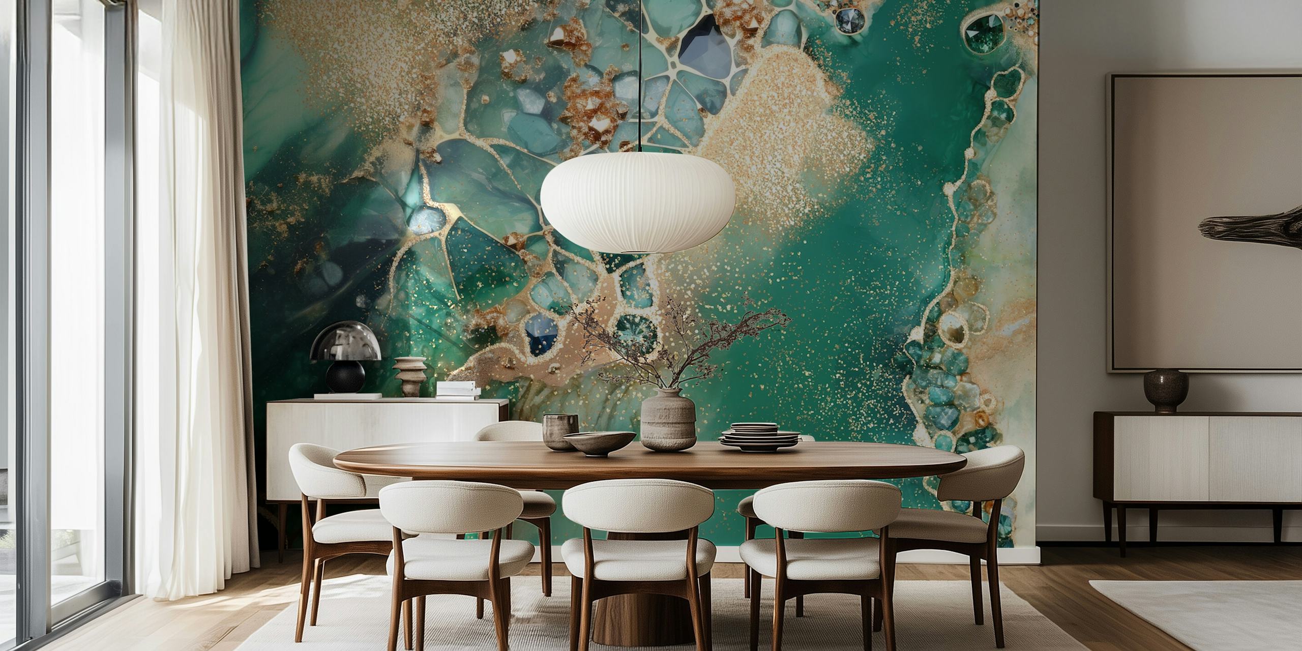 Emerald diamond gold wallpaper in a room