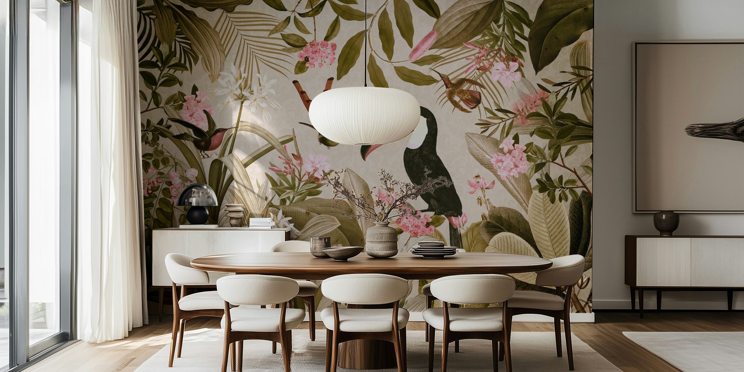 Papel de parede Vintage exotic birds em um quarto