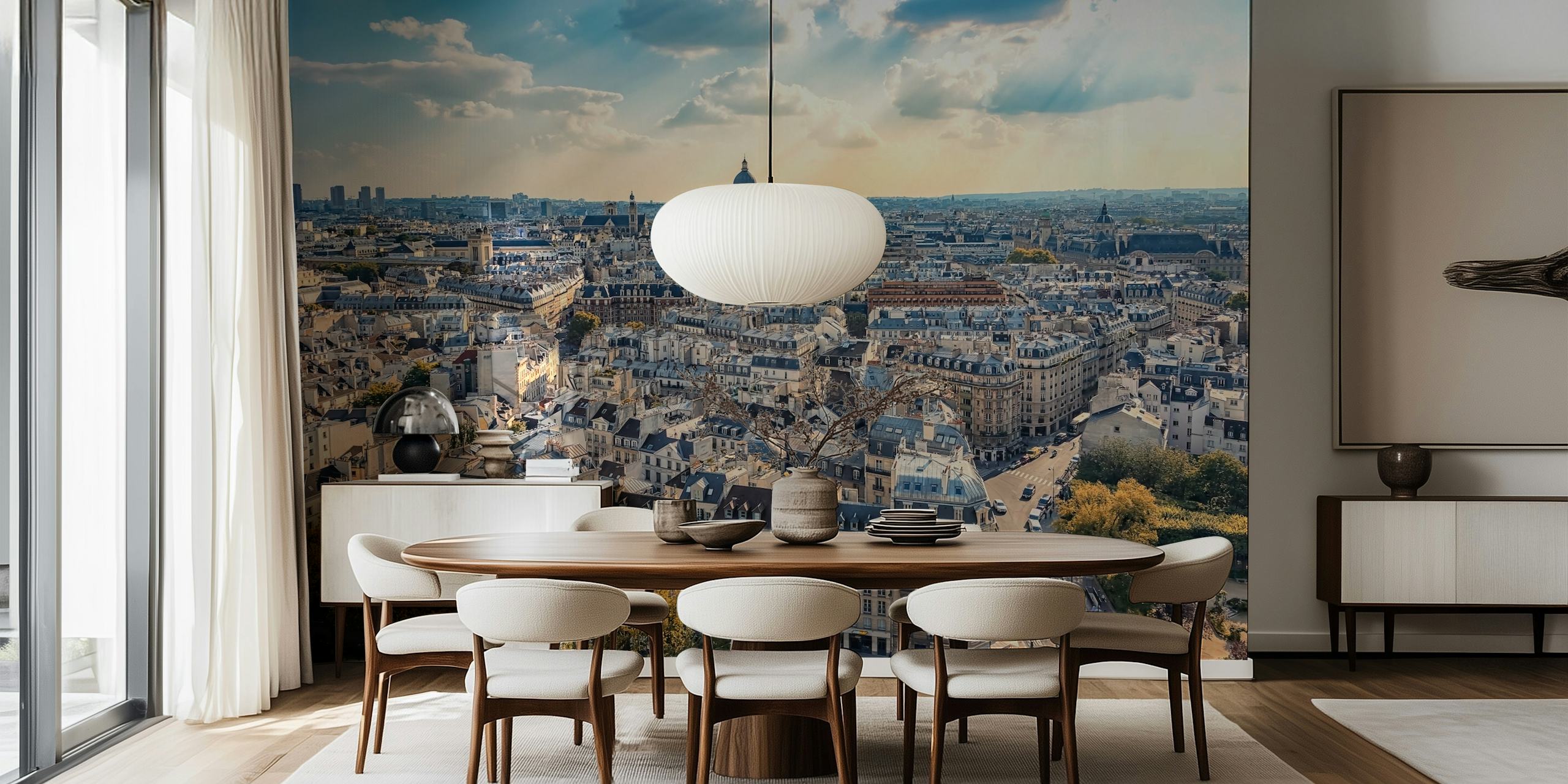 Sunny Paris wallpaper in a room setting
