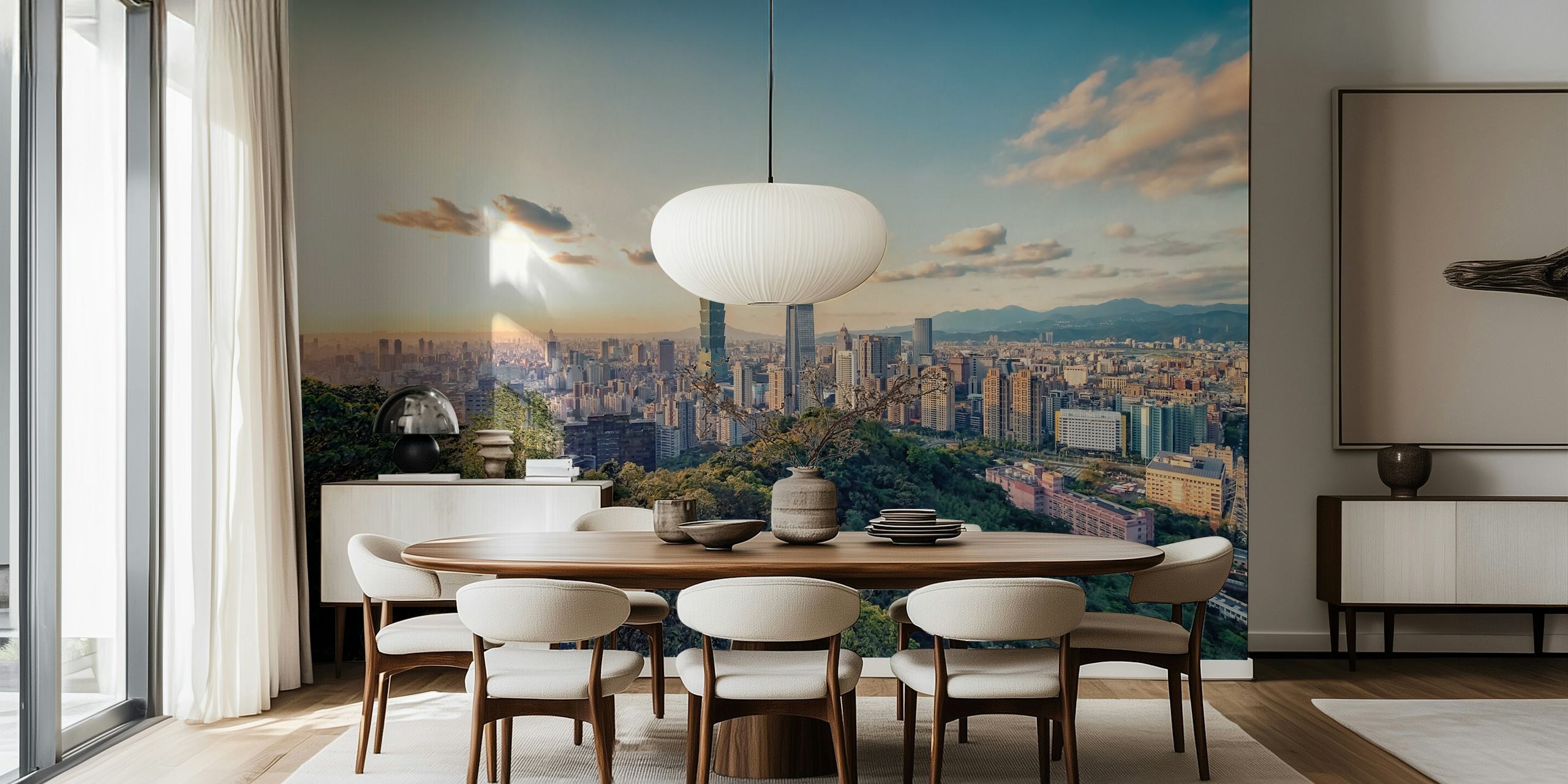 Mural del horizonte de la ciudad de Taipei con el rascacielos Taipei 101