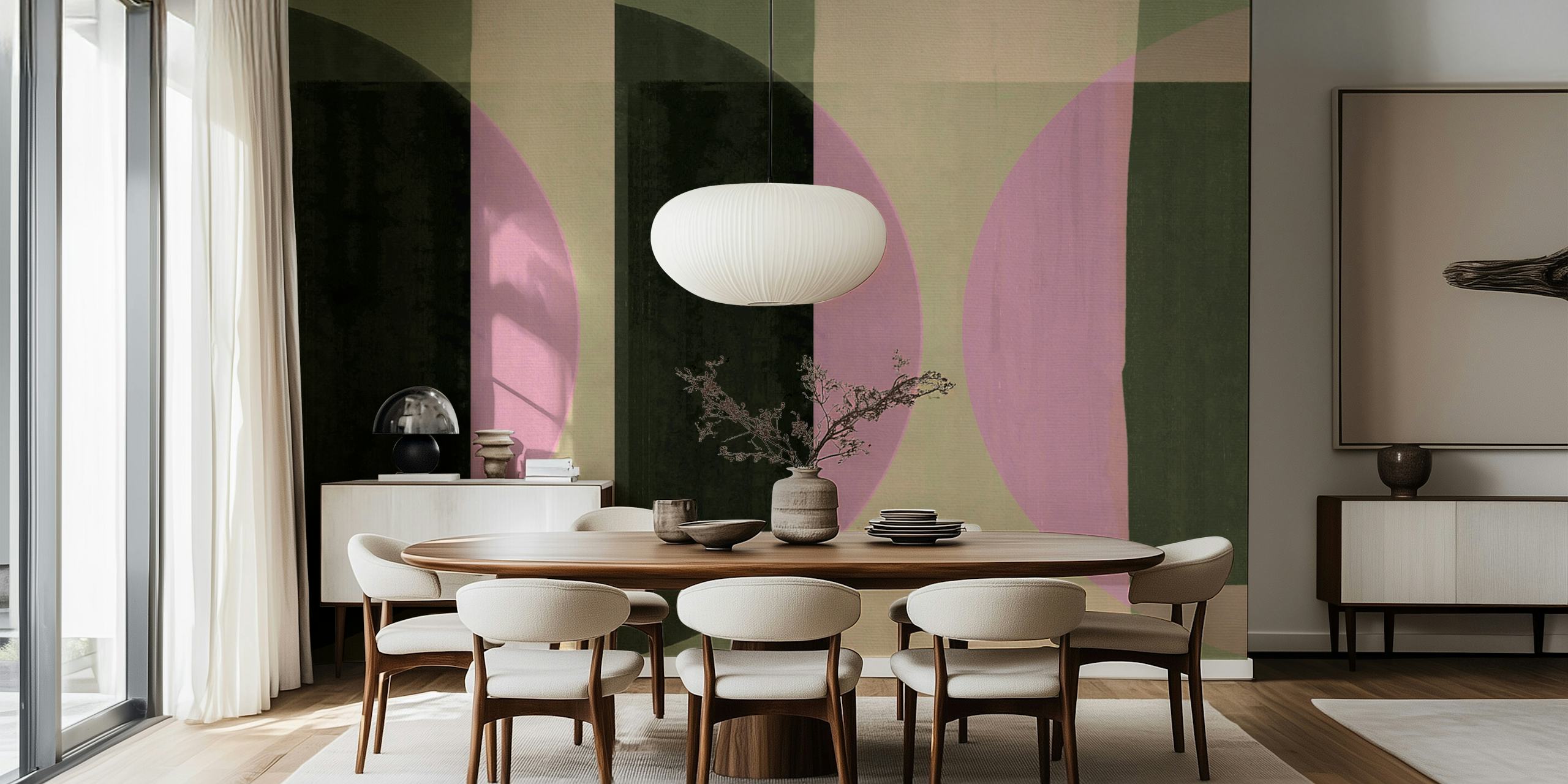 Papel de parede Mid-Century Bauhaus Circle Geometry em um quarto