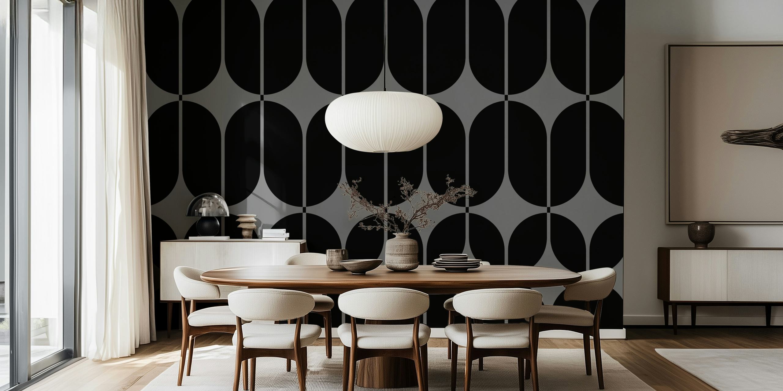 Geometric shapes in black and gray pattern wallpaper