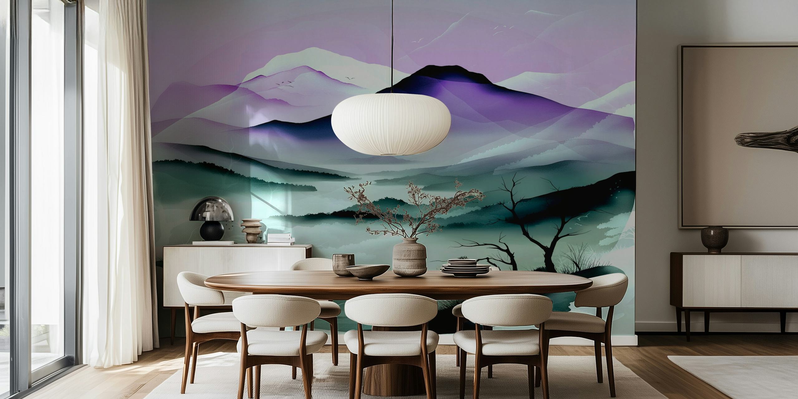Misty Midnight Mountains wallpaper in a room