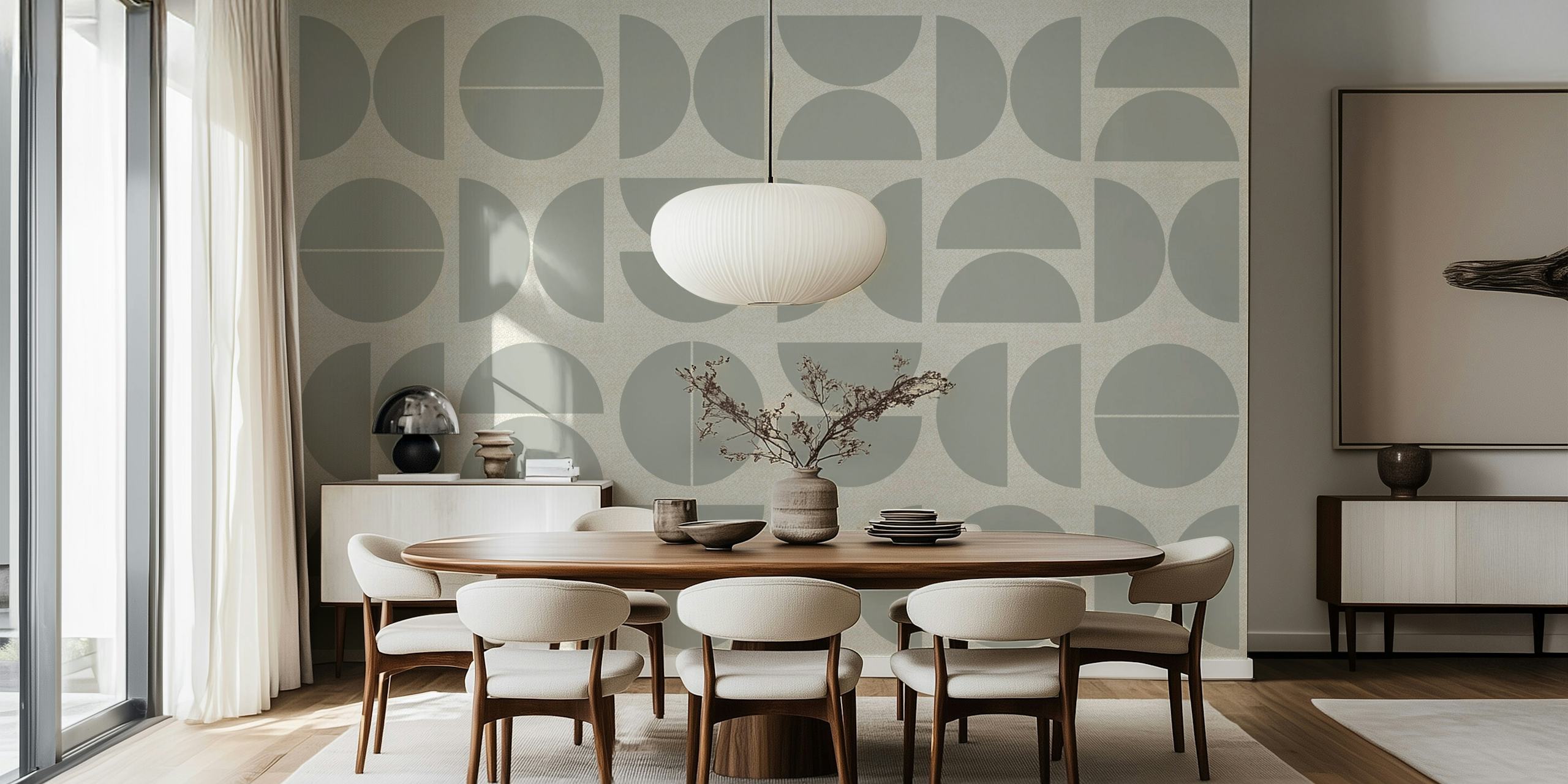 Moss Gray Bauhaus wallpaper in a bright room