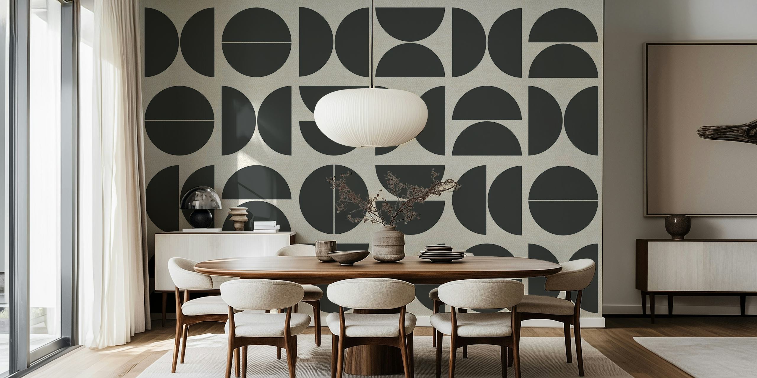 Geometrisk svart wallpaper i et rom