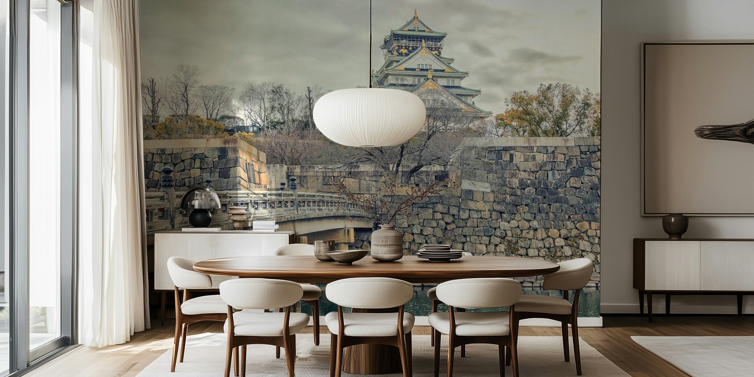 Osaka Castle wallpaper displayed in a room