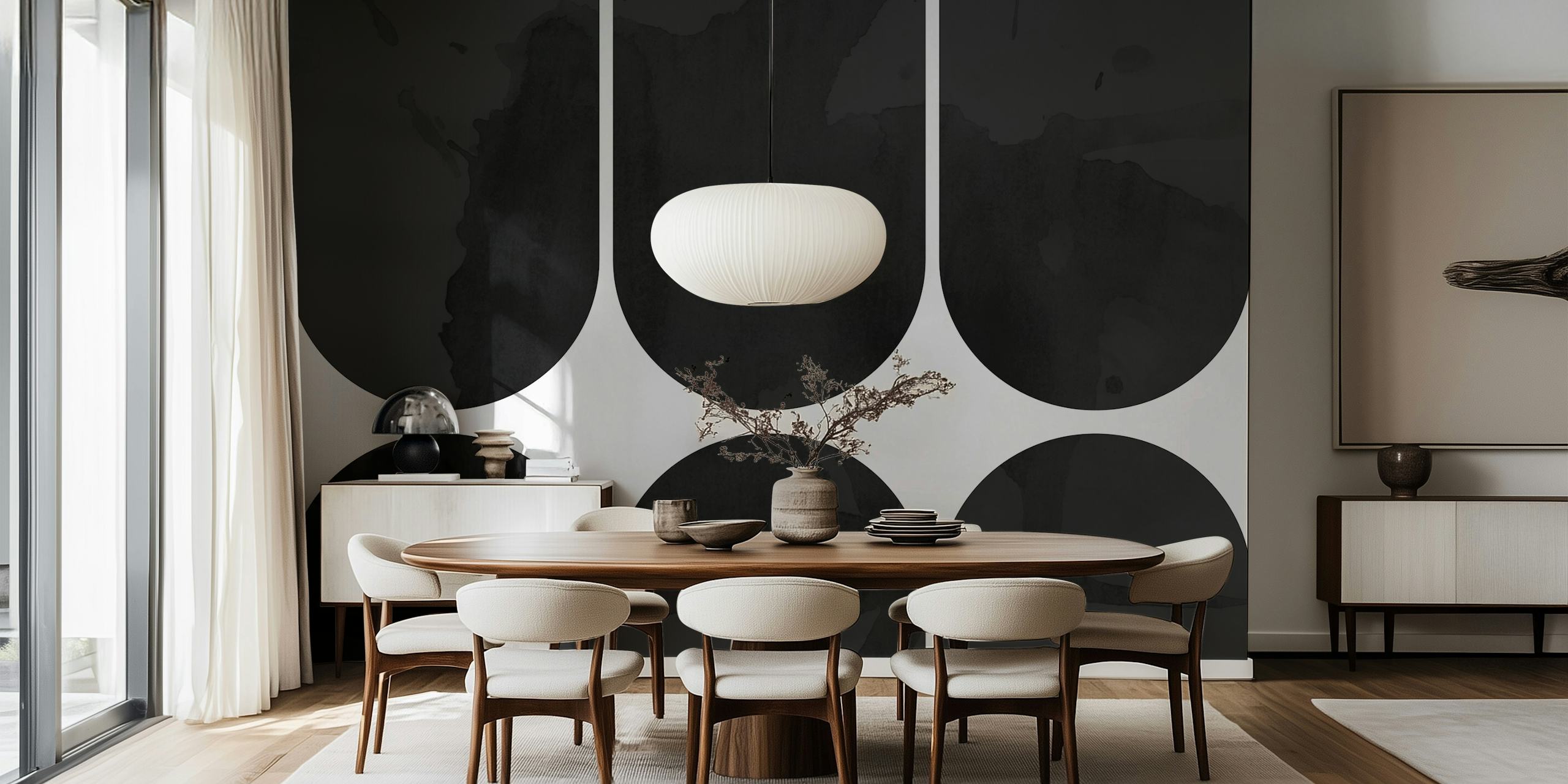 Black and white mid-century geometric arches wallpaper