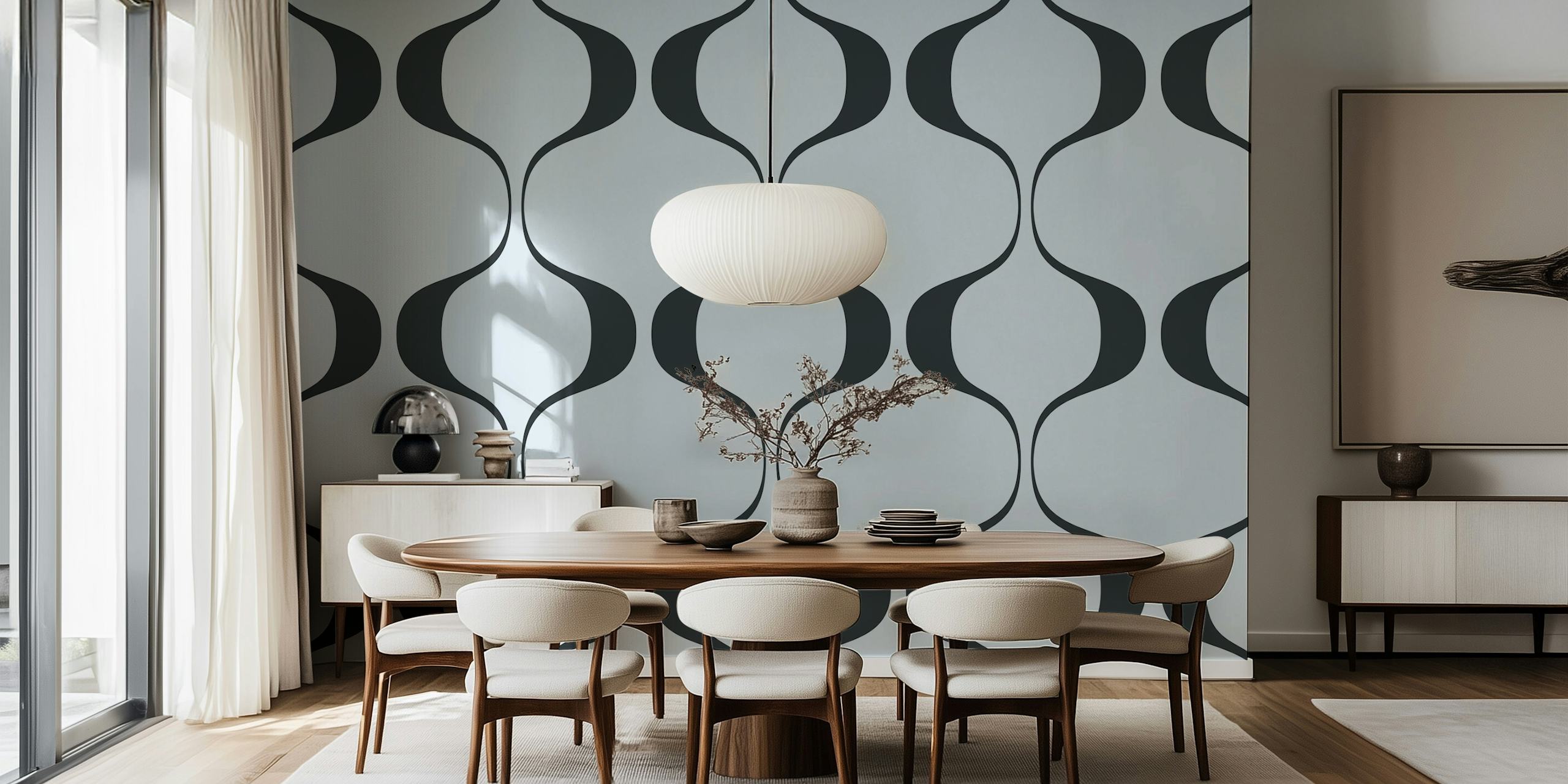 Black and white wavy pattern wallpaper with retro style