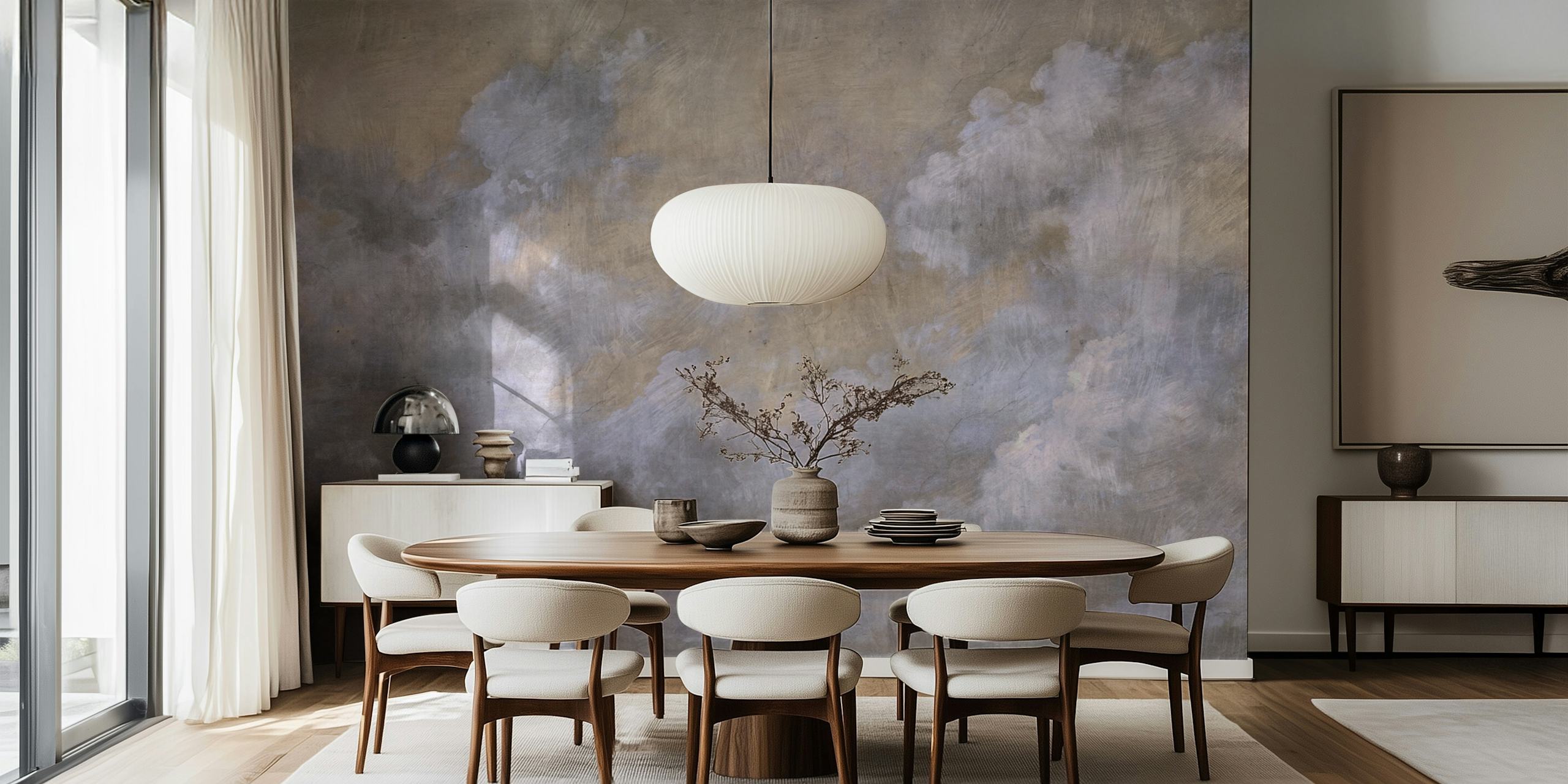 Carta da parati astratta in stile industriale con motivi di nuvole grunge dorate e grigie