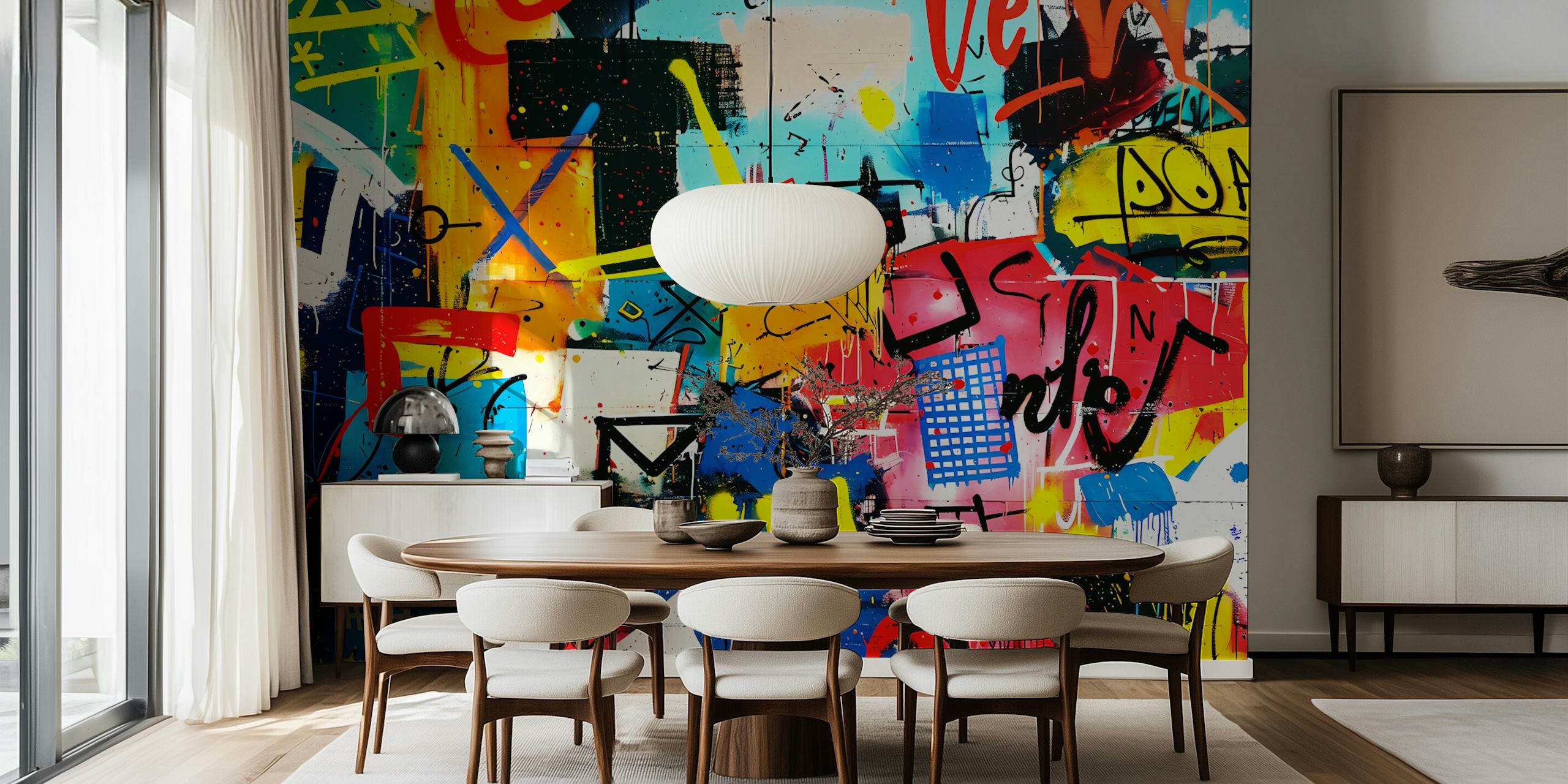 Urban style 3 kleurrijke behang in een kamer