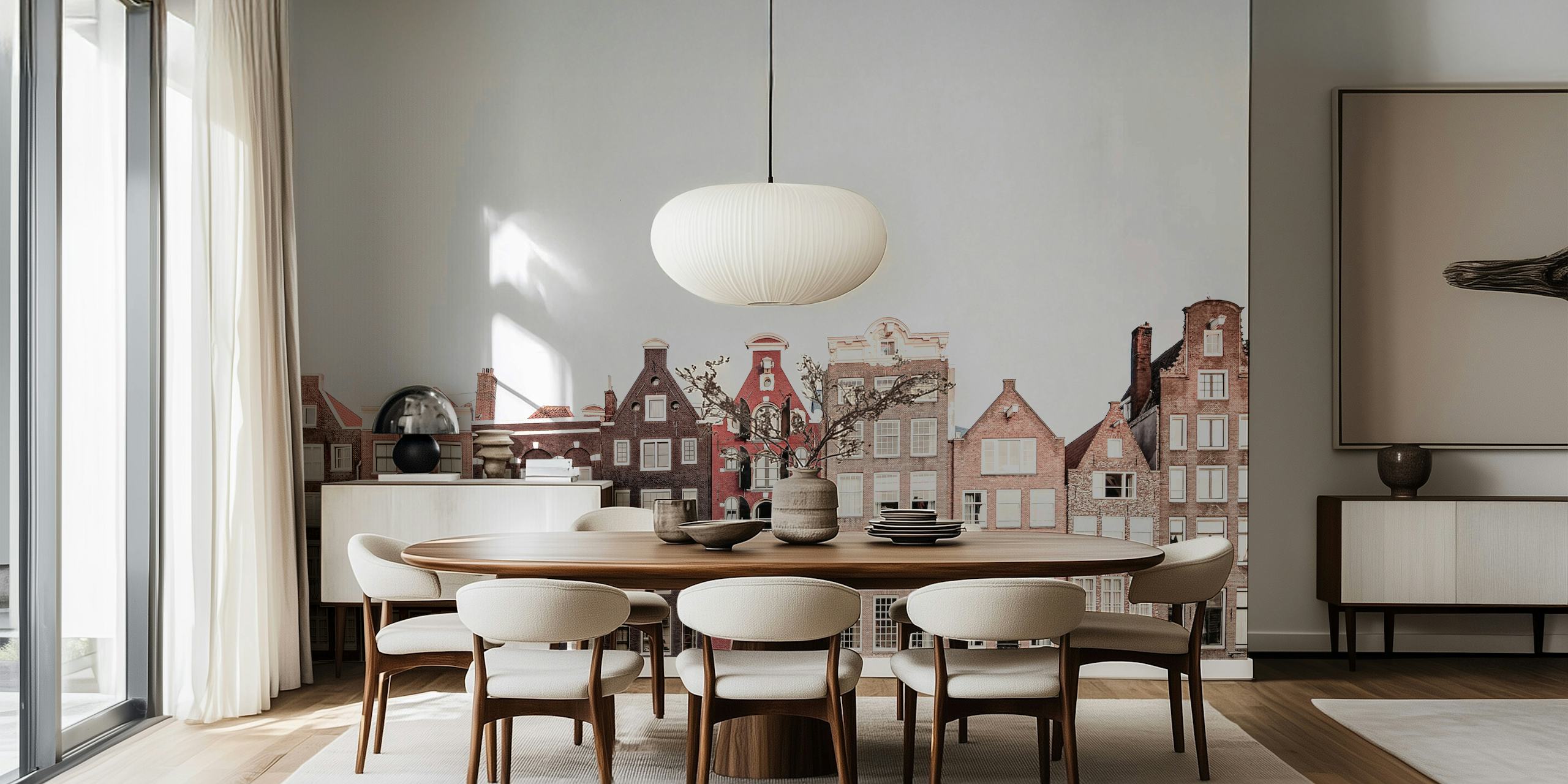 Row of Dutch houses with neutral tones and varied architecture wallpaper