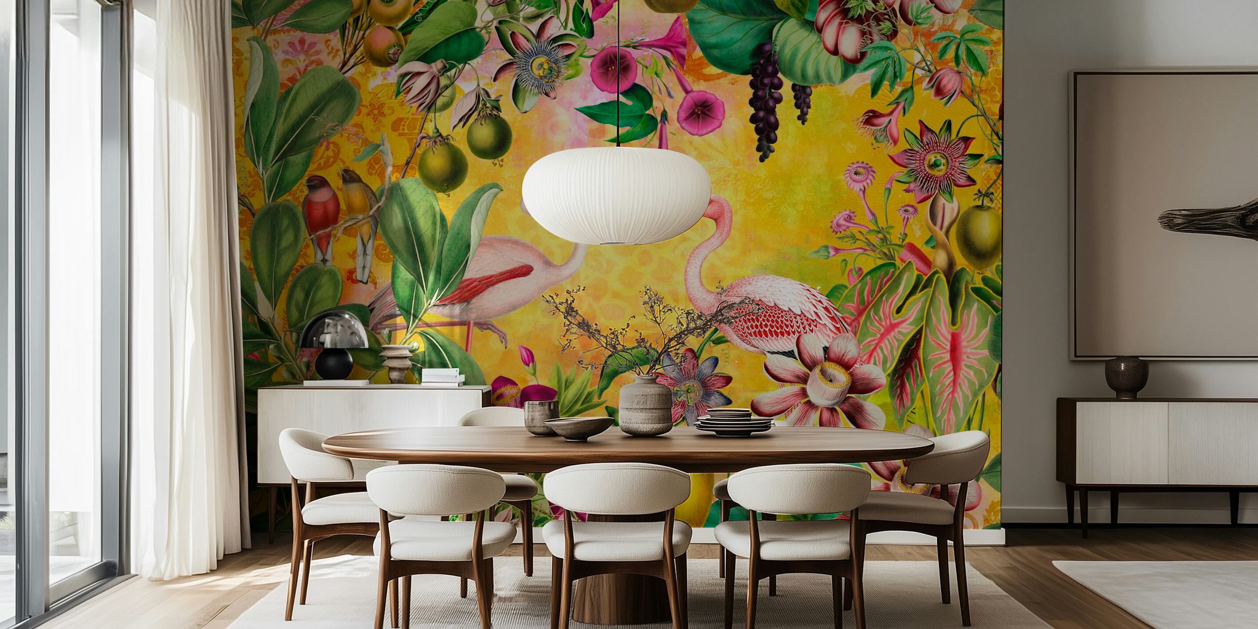 Flamingo Island Colorful Jungle Wallpaper