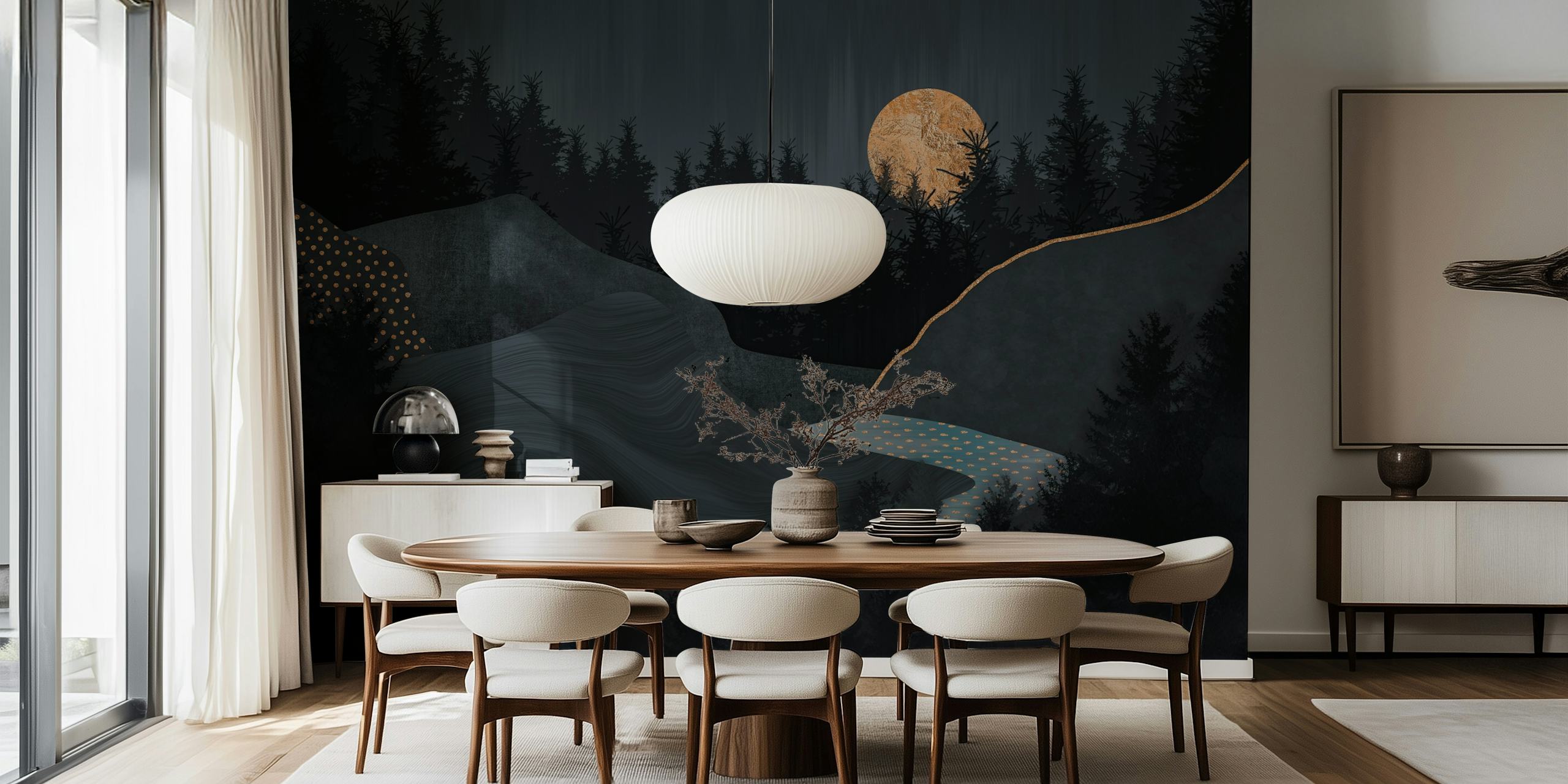 Midnight forest with full moon and subtle textures wallpaper
