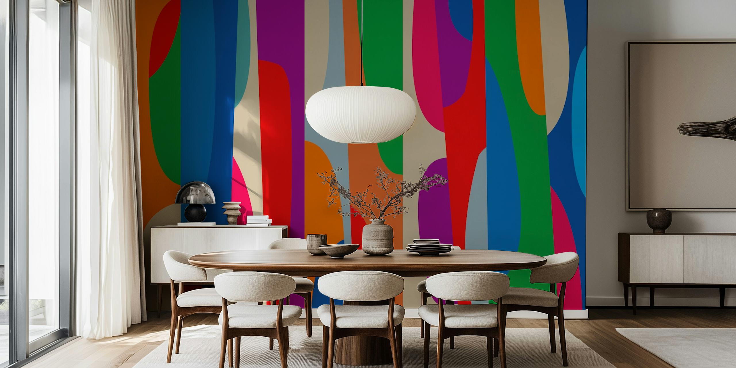 Colorful abstract striped wallpaper with bold lines and shapes