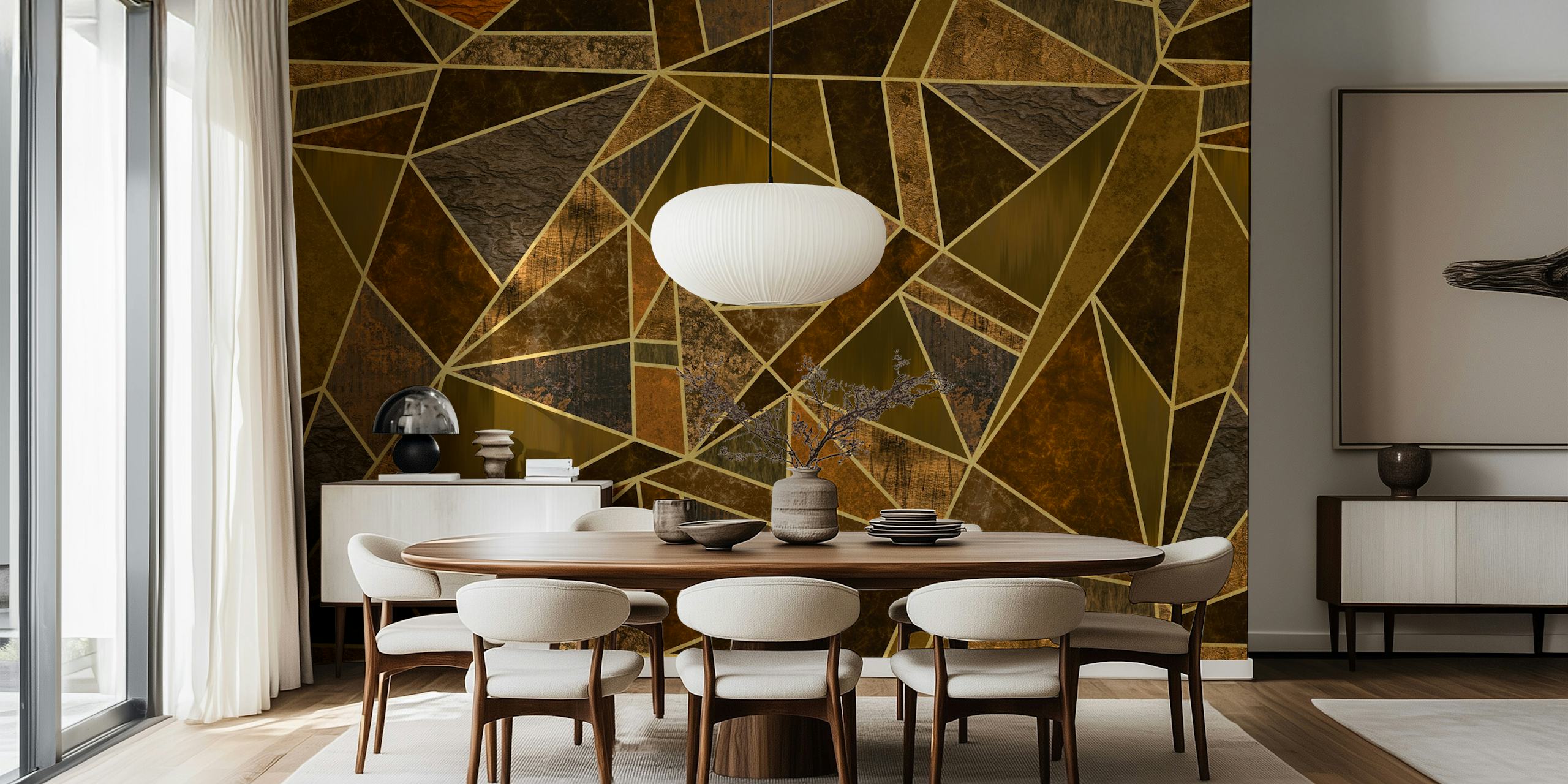 Geometric brown and gold mosaic pattern wallpaper