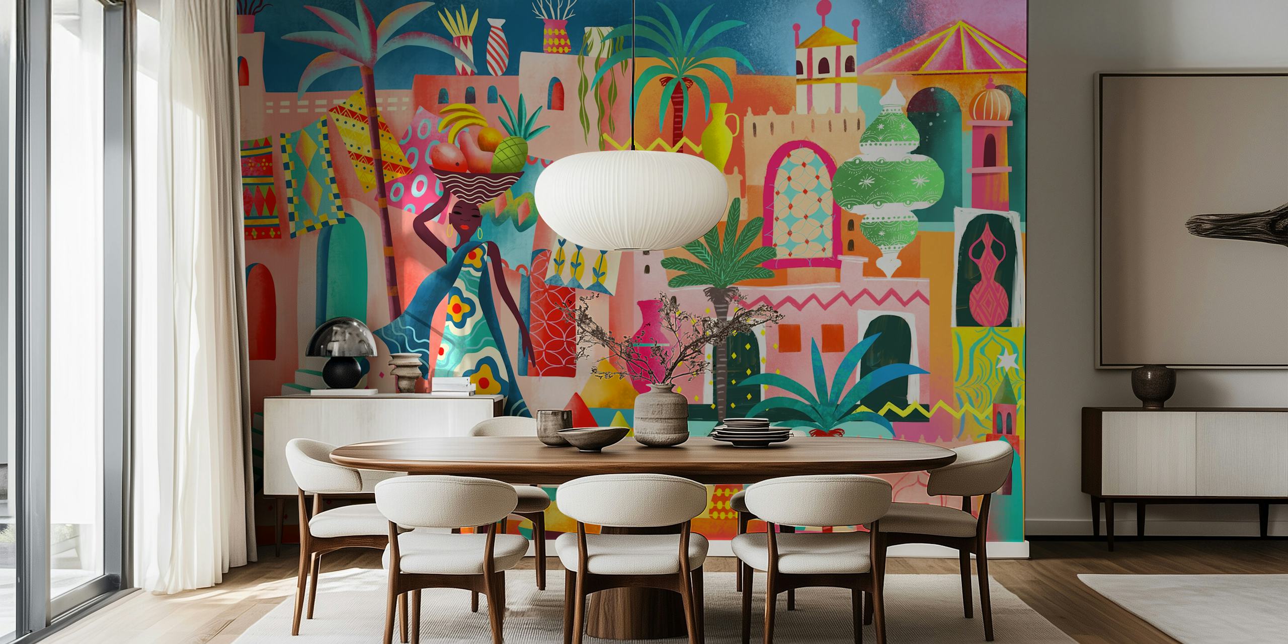 Moroccan-inspired colorful wallpaper design