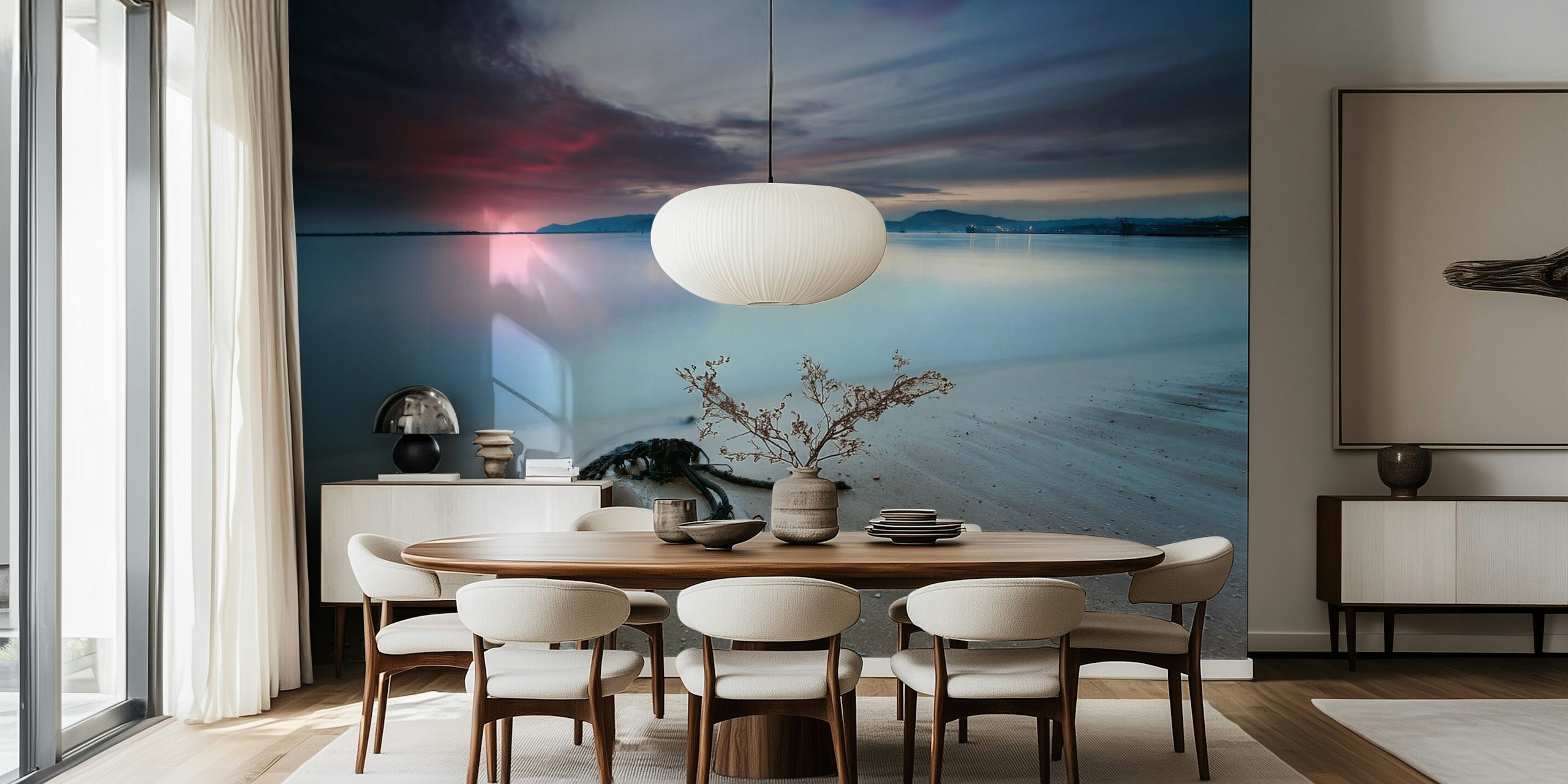 Seaside wallpaper displayed in a room