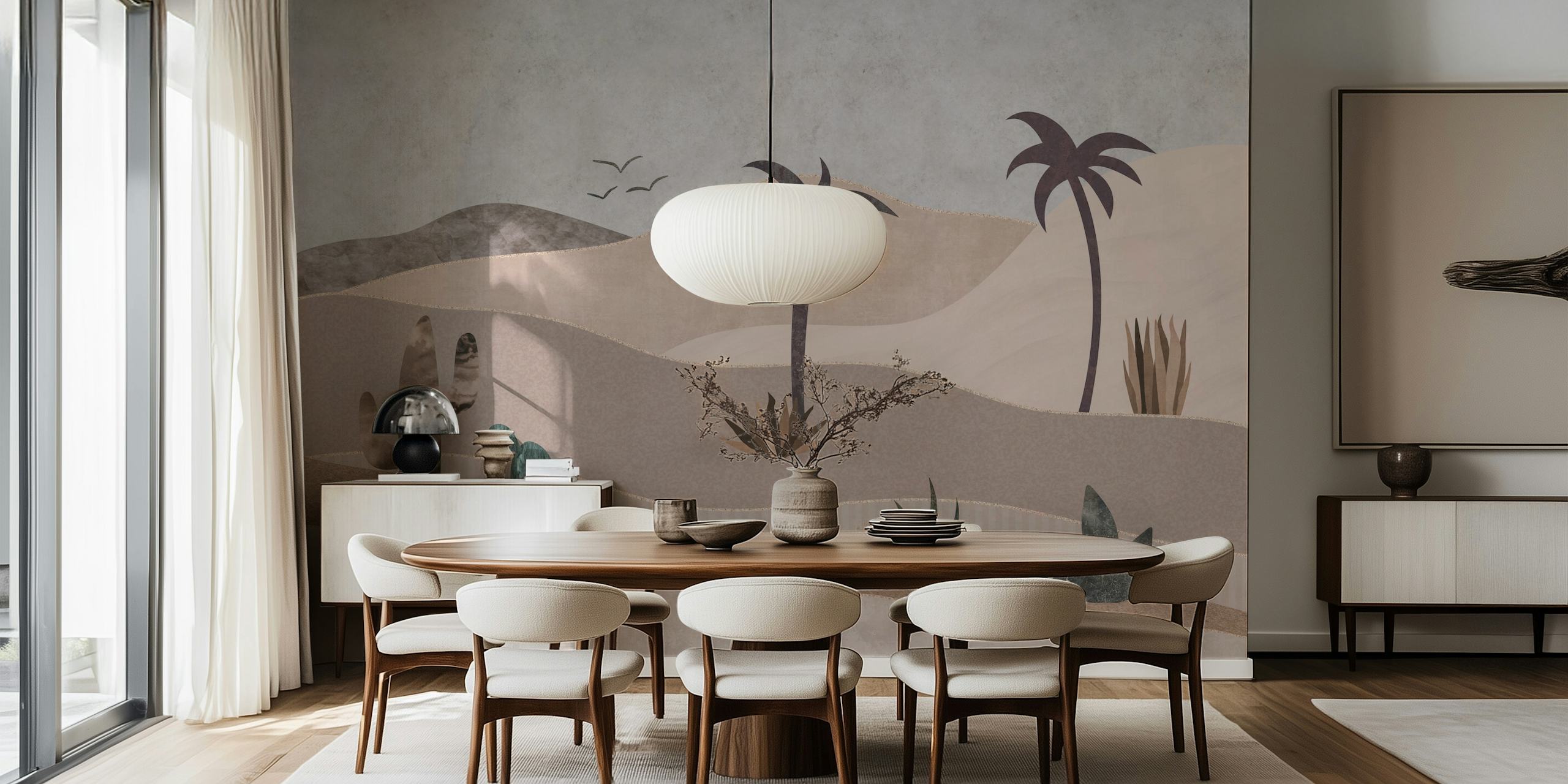 Abstract Desert Landscape Collage Art em um quarto