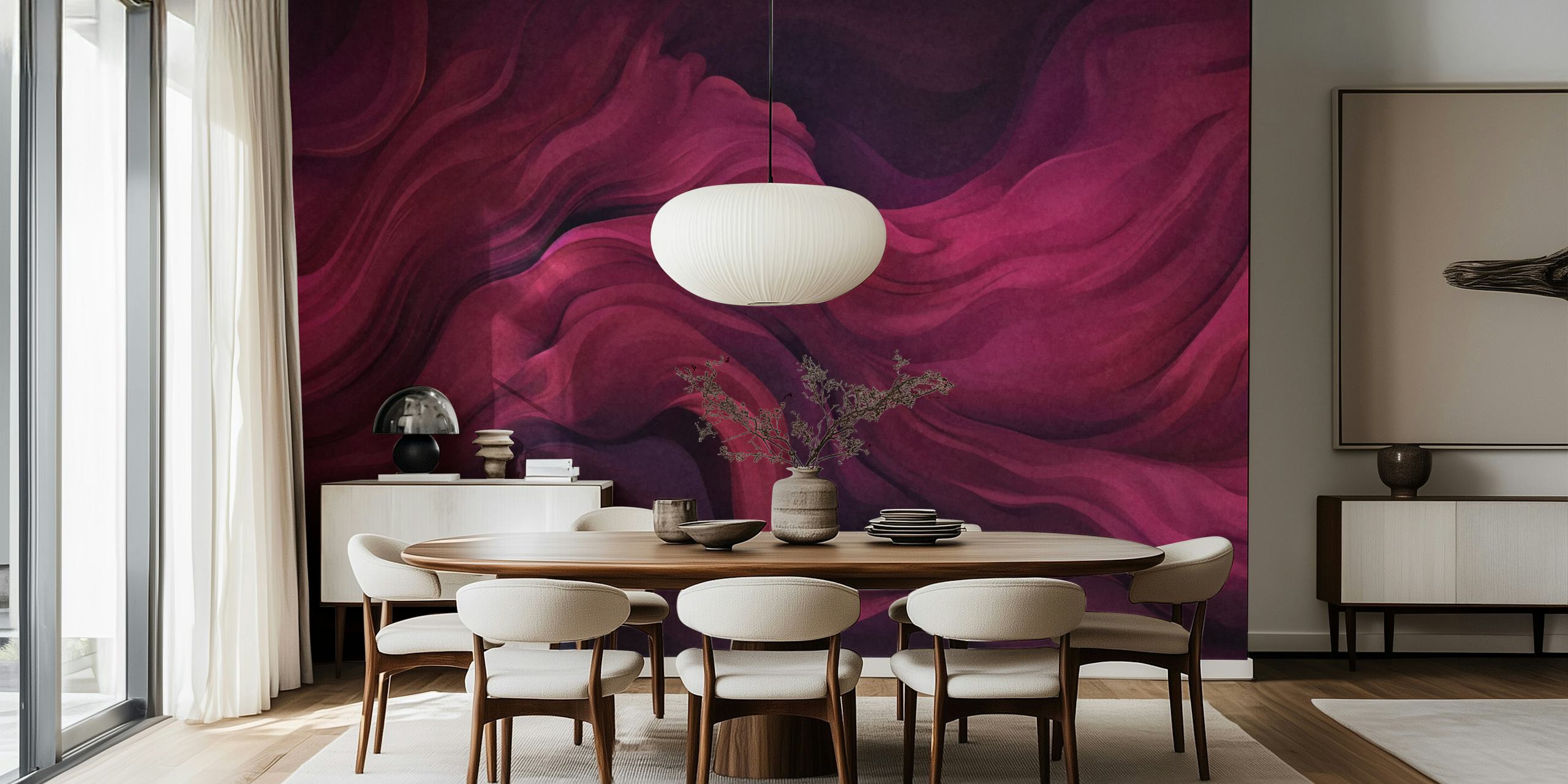 Velvet Flow Deep Magenta Watercolor wallpaper en la habitación