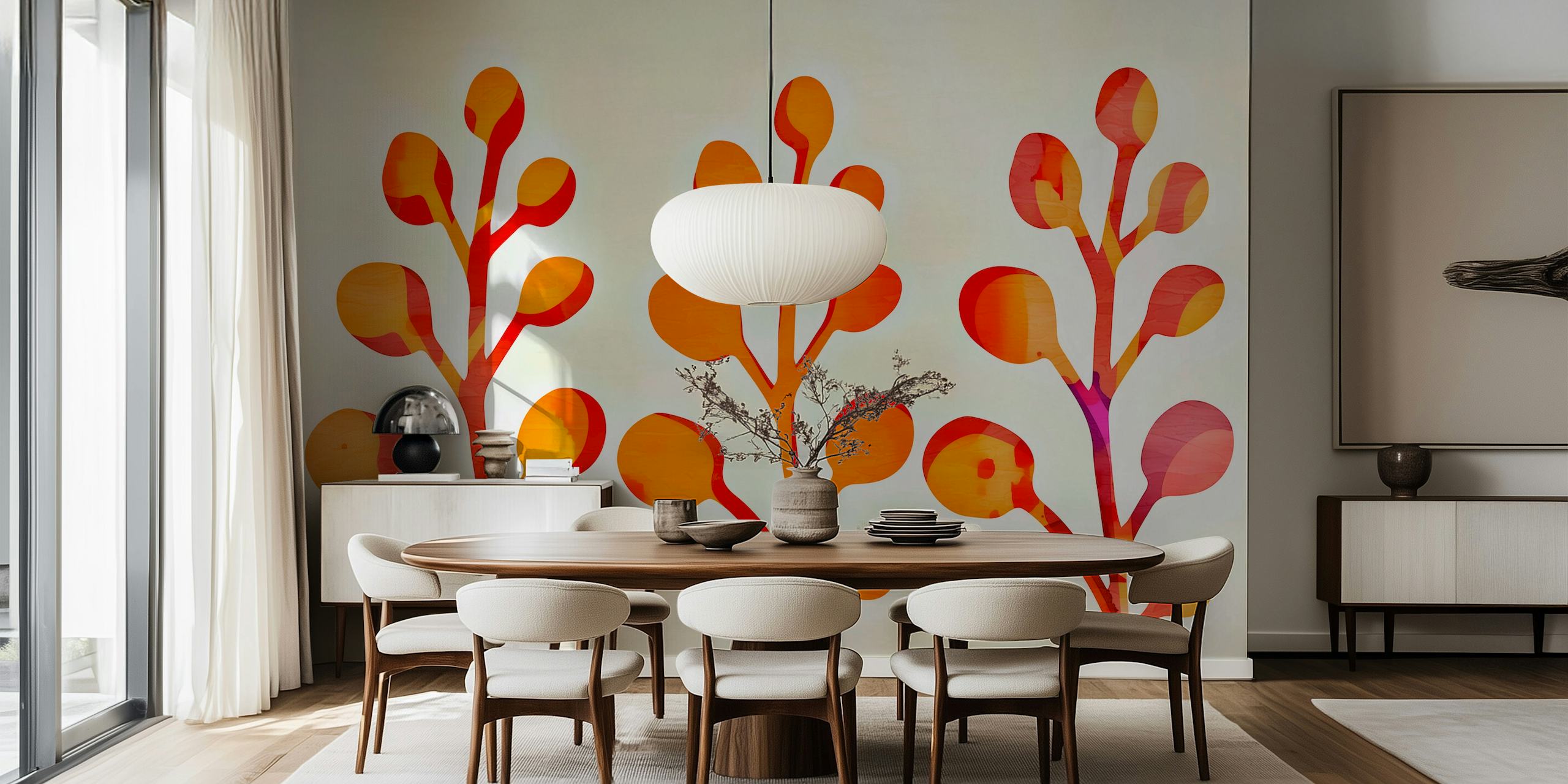 Warm-toned watercolor floral pattern for wall mural