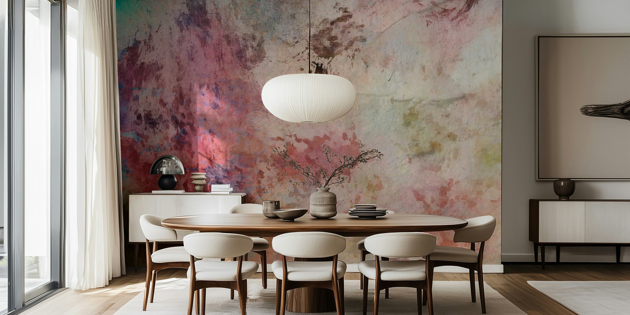 Ταπετσαρία Beige Blush Oil Painting σε ένα δωμάτιο