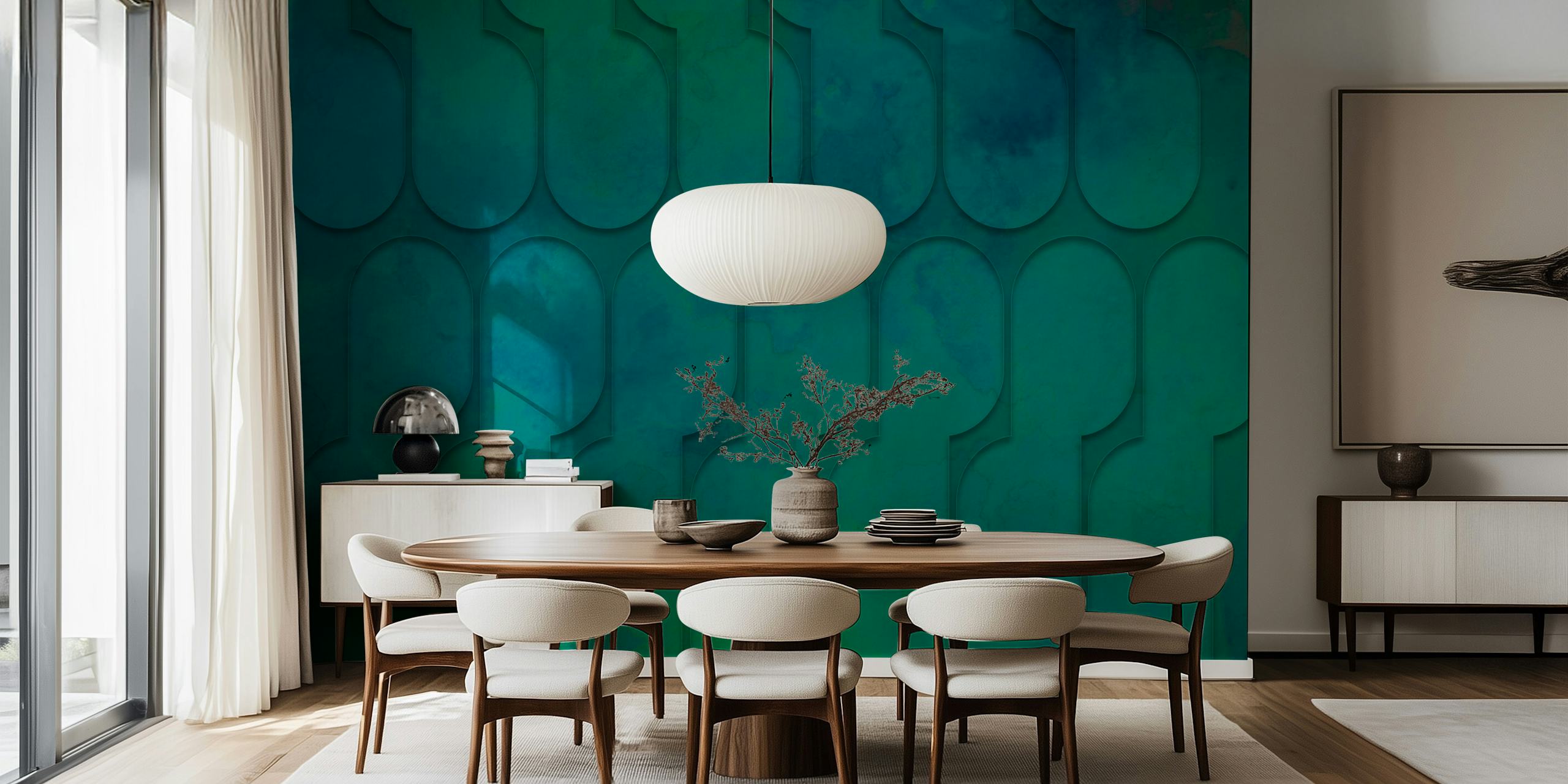 3D geometric design in teal and green wallpaper