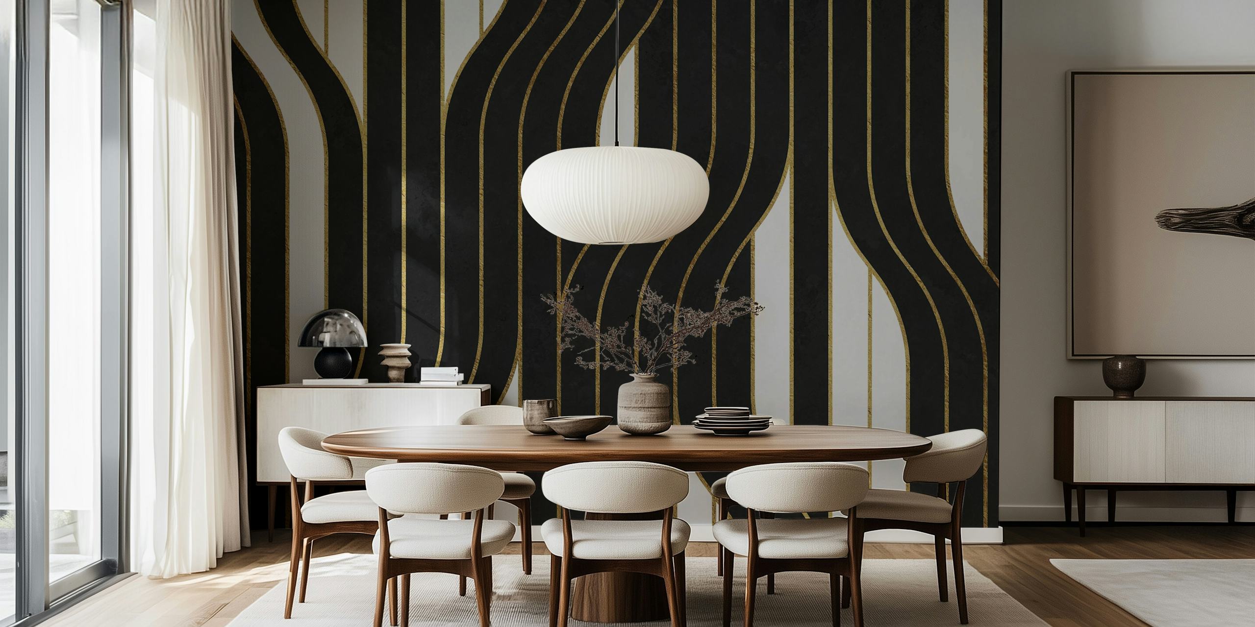 Black and white luxury lines wallpaper design