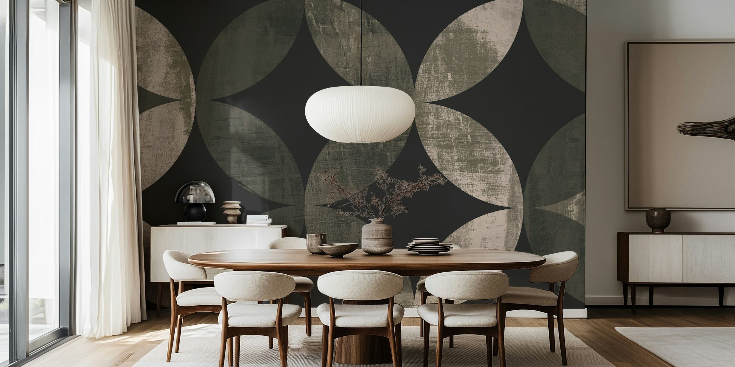 Grey Mid-Century Grunge tapetti huoneessa