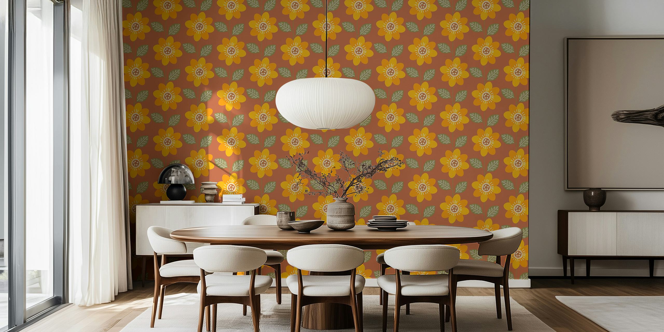 Papel de parede Fall Color Sunflower em um quarto
