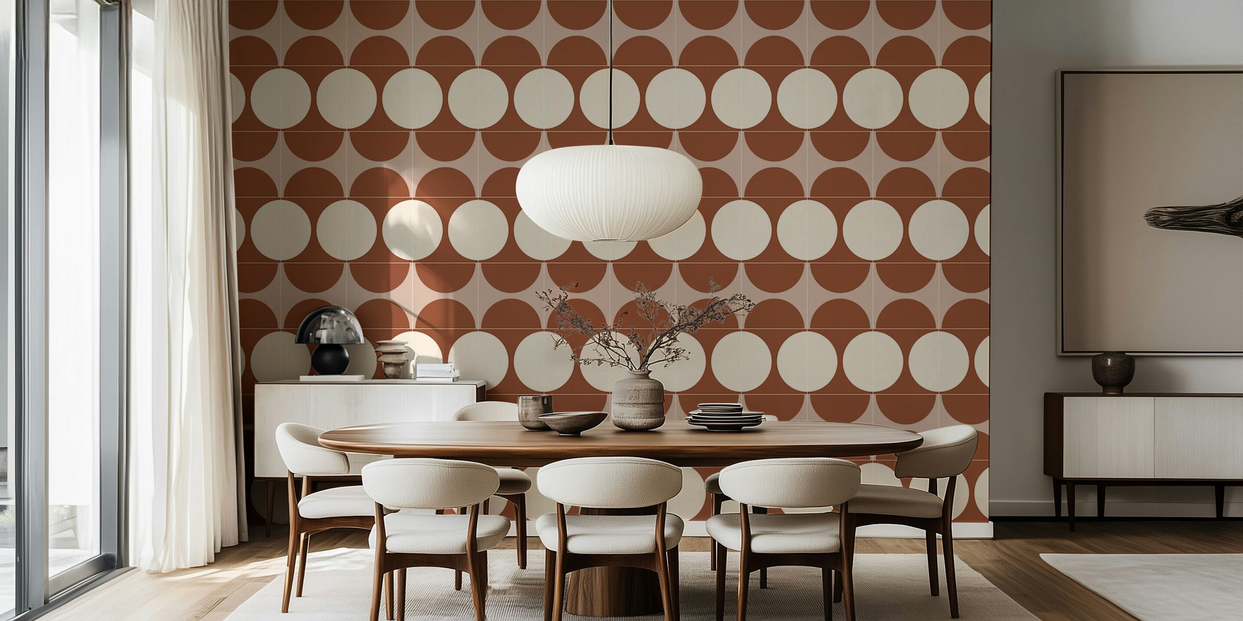 Tapeta Cotto Tiles Cinnamon and Cream w pokoju