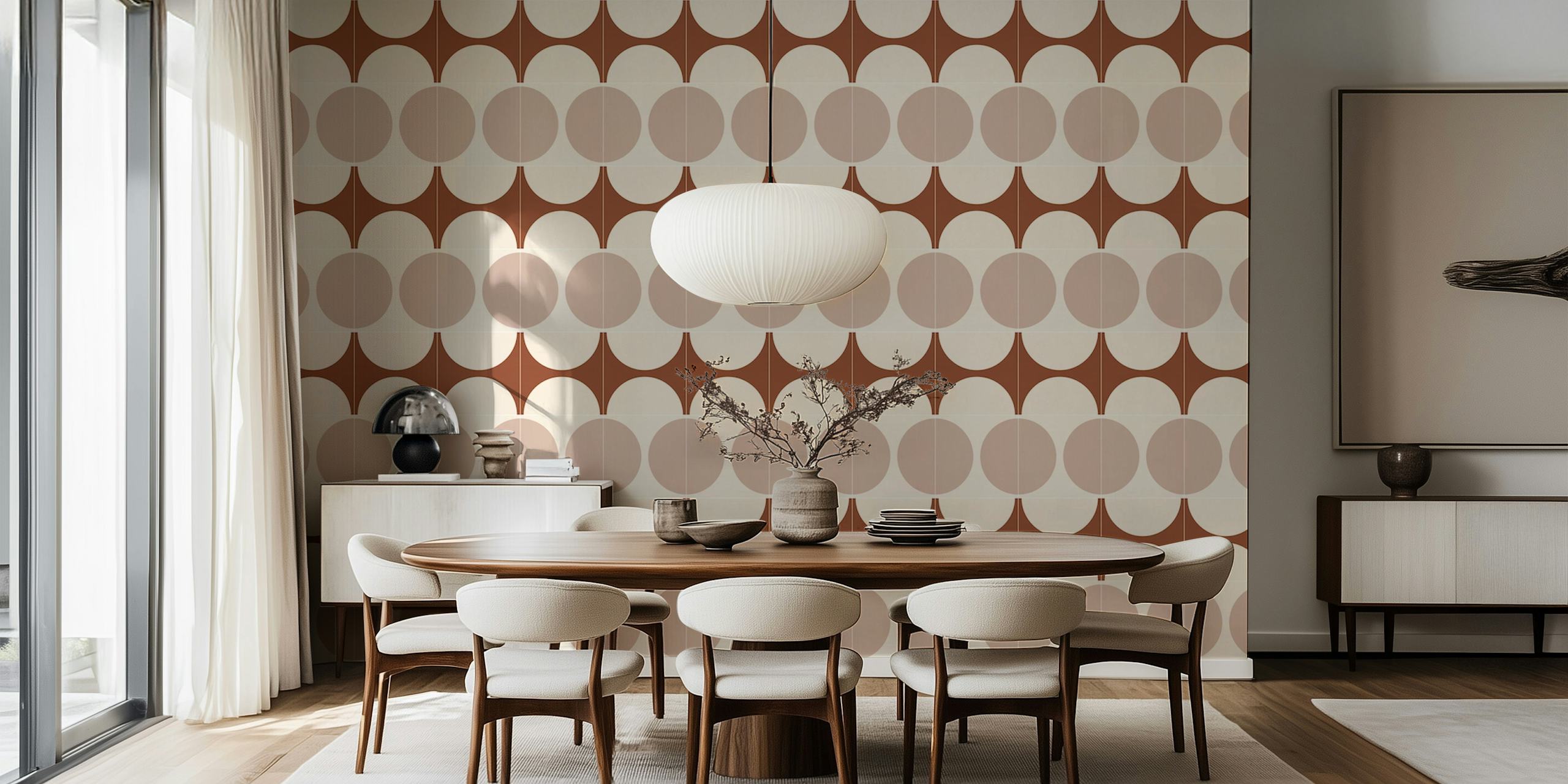 Geometric tile pattern in cream and brown wallpaper