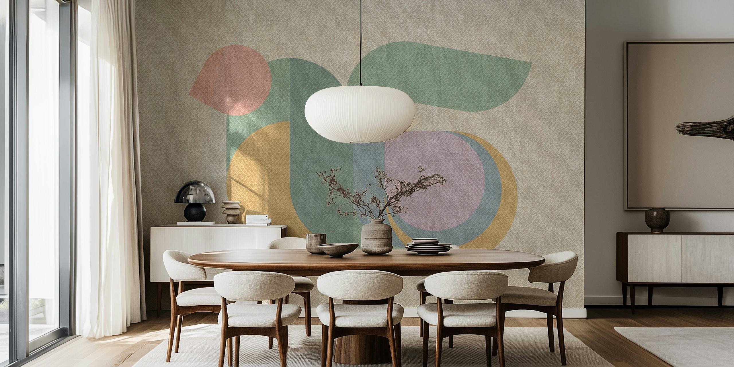 Papier peint mural de méditation abstraite Dream Bird avec des tons de terre et un design d'oiseau minimaliste