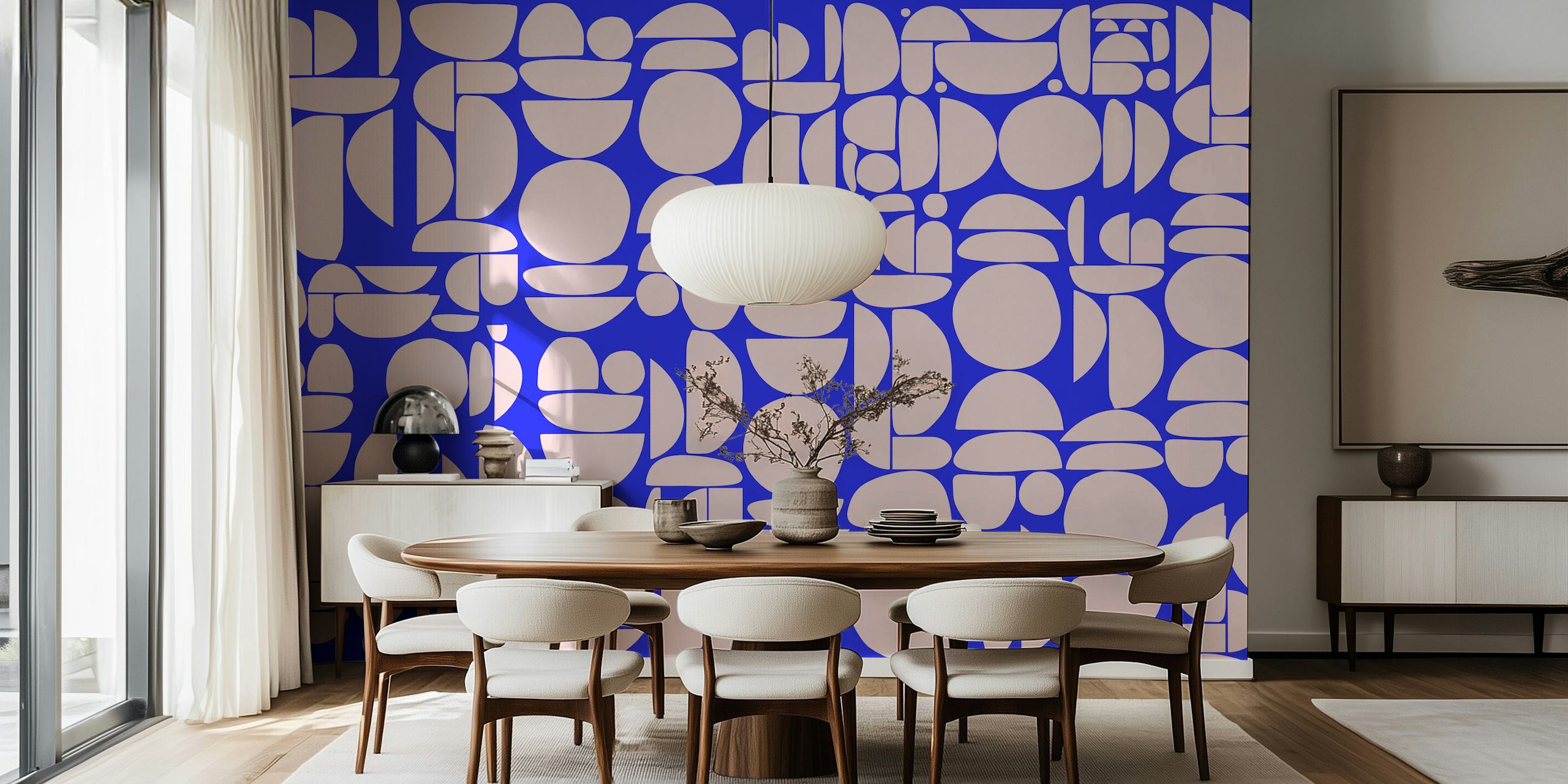 Pink Blue Cutout Rounds wallpaper in a room