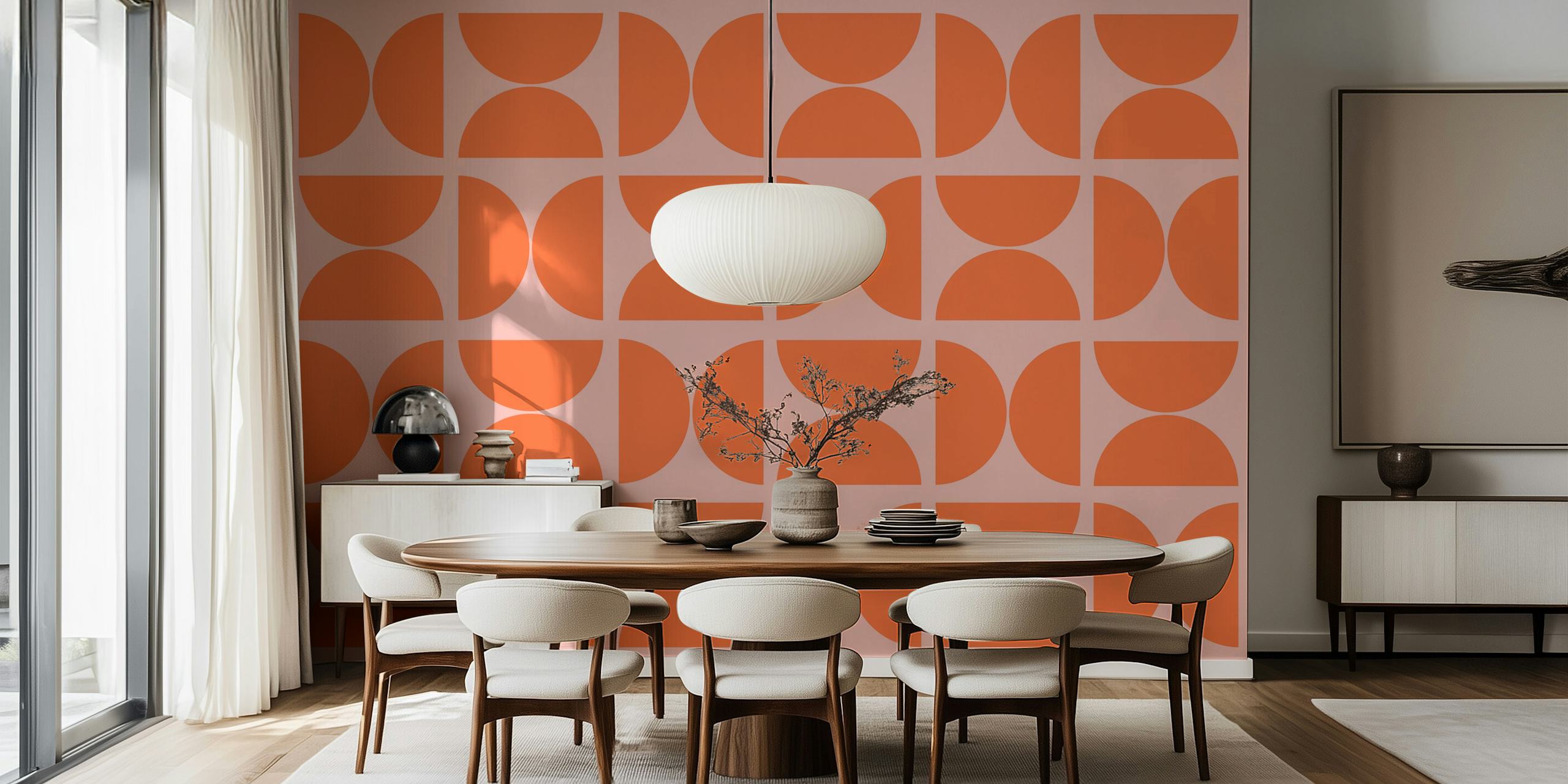 Papier peint Orange Pink Bauhaus dans une pièce moderne