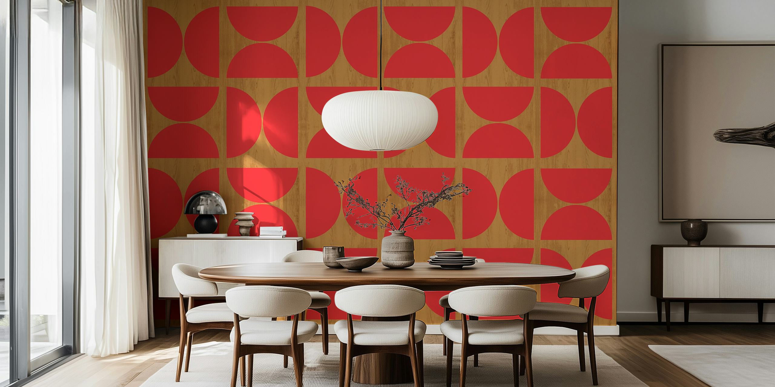 Diseño de papel pintado Red Bauhaus Wood