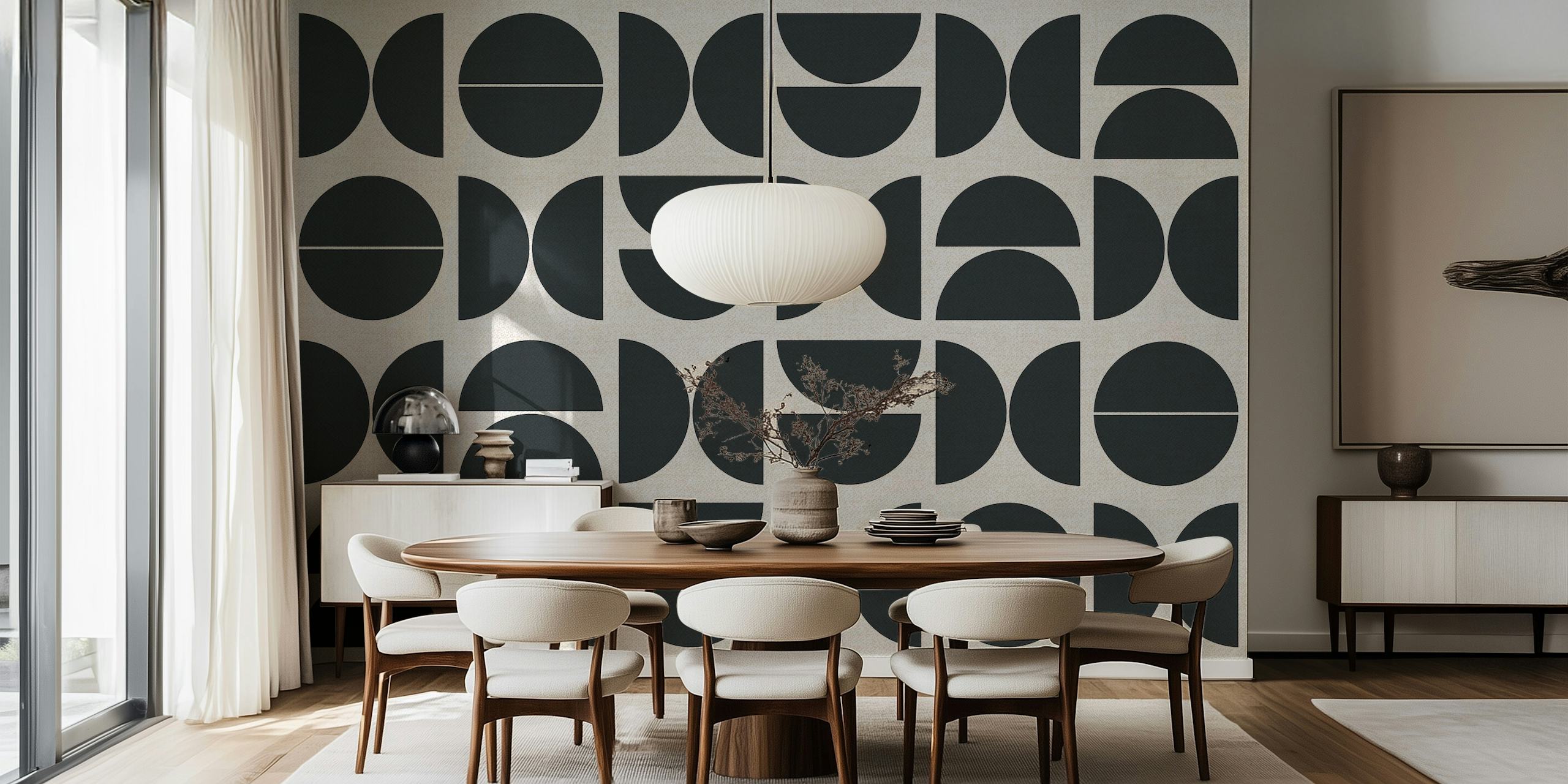 Black Bauhaus wallpaper design in a room