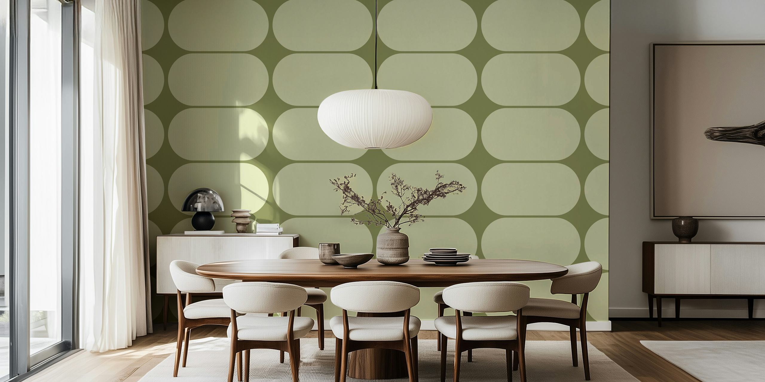 Sage Mid-Century Pebbles Abstract Tapet